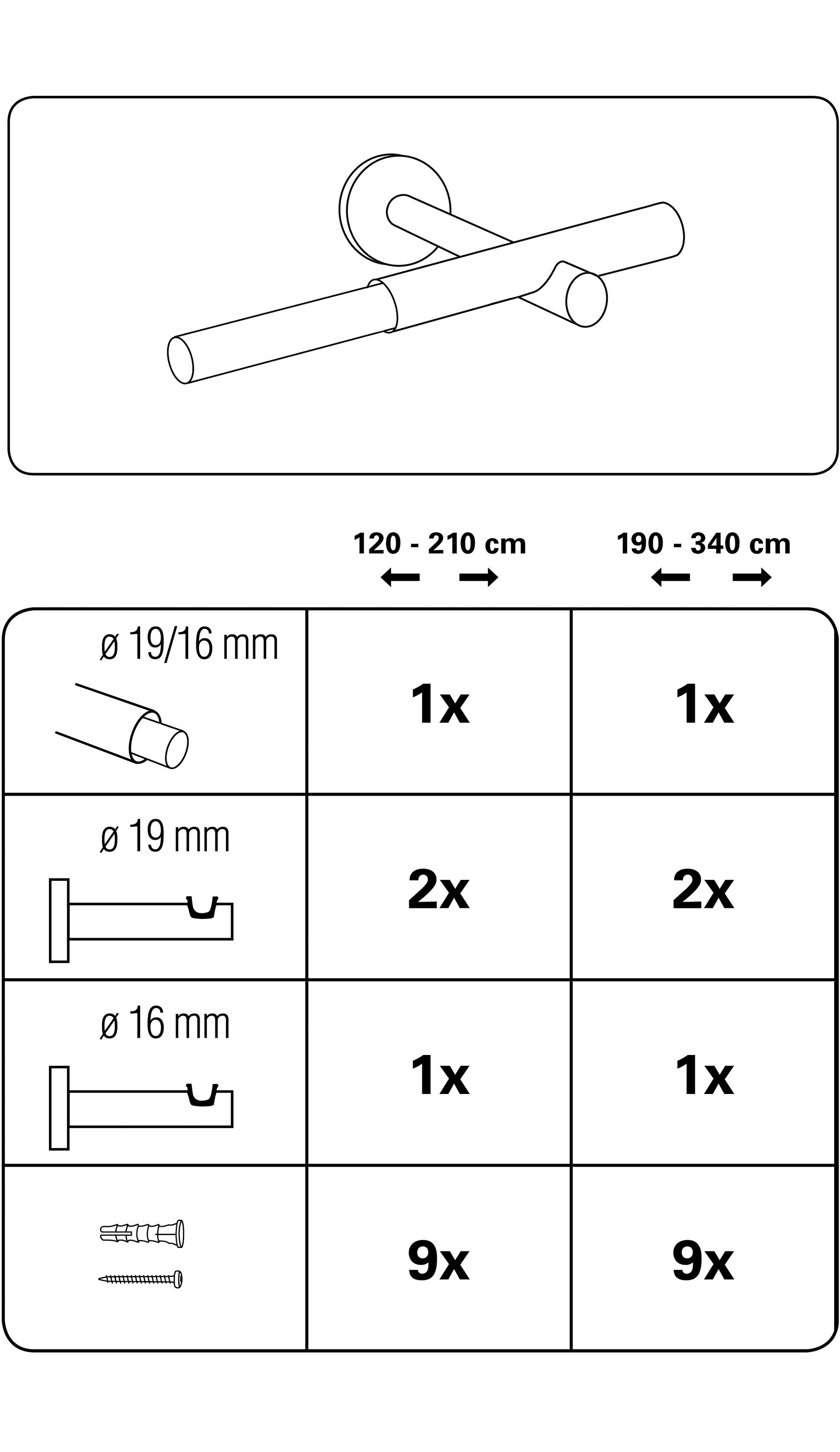GARDINIA Gardinenstange »Set Sol 1-Lauf«, 1 läufig-läufig, mit Bohren, Wandmontage, Metall, Gardinenstangen Set aus Metall