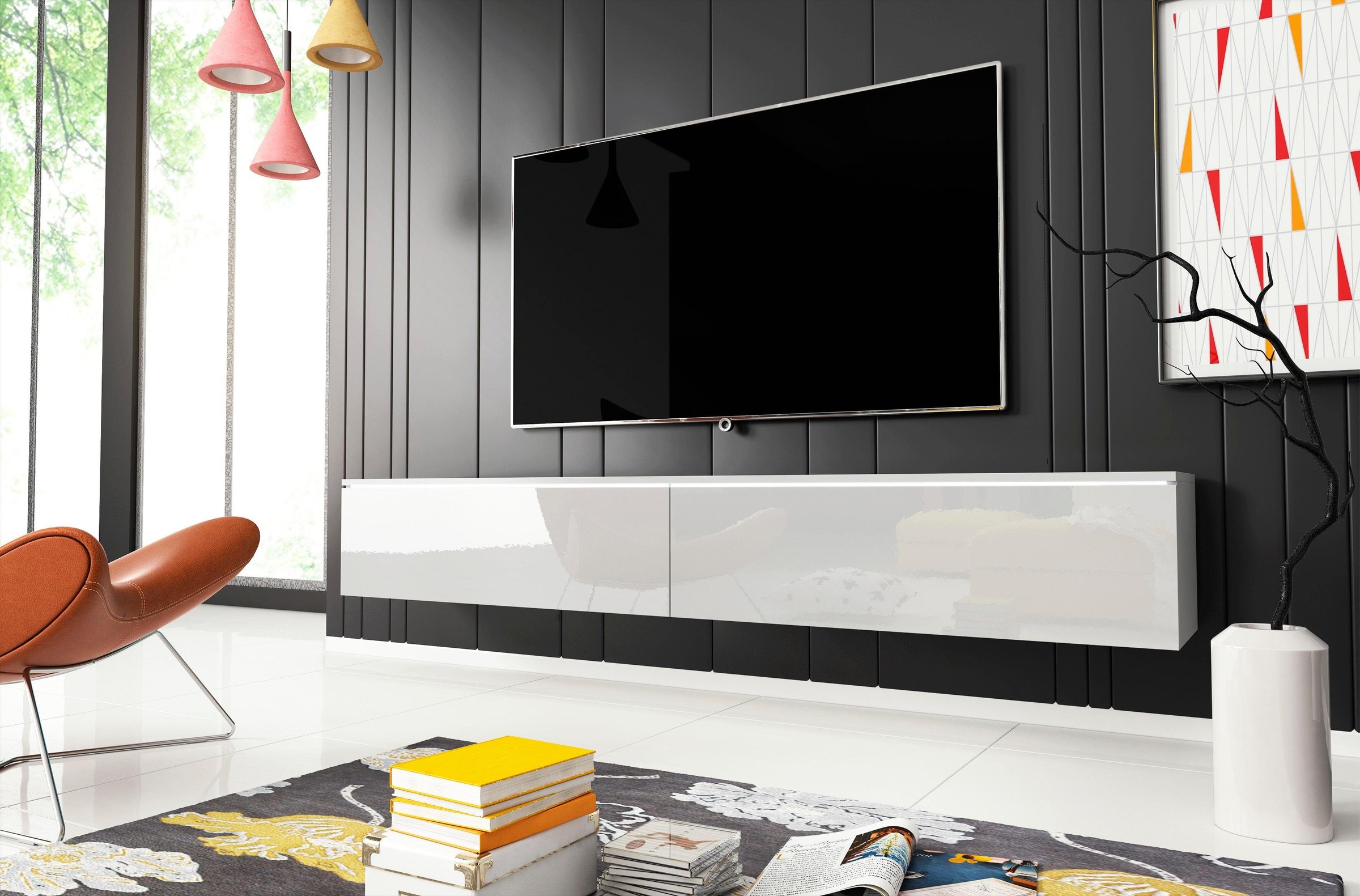 INOSIGN Lowboard »LOWBOARD VERA, wahlweise mit oder ohne Beleuchtung«, Modernes griffloses TV-Board, 180 cm TV-Schrank, stehend und hängend