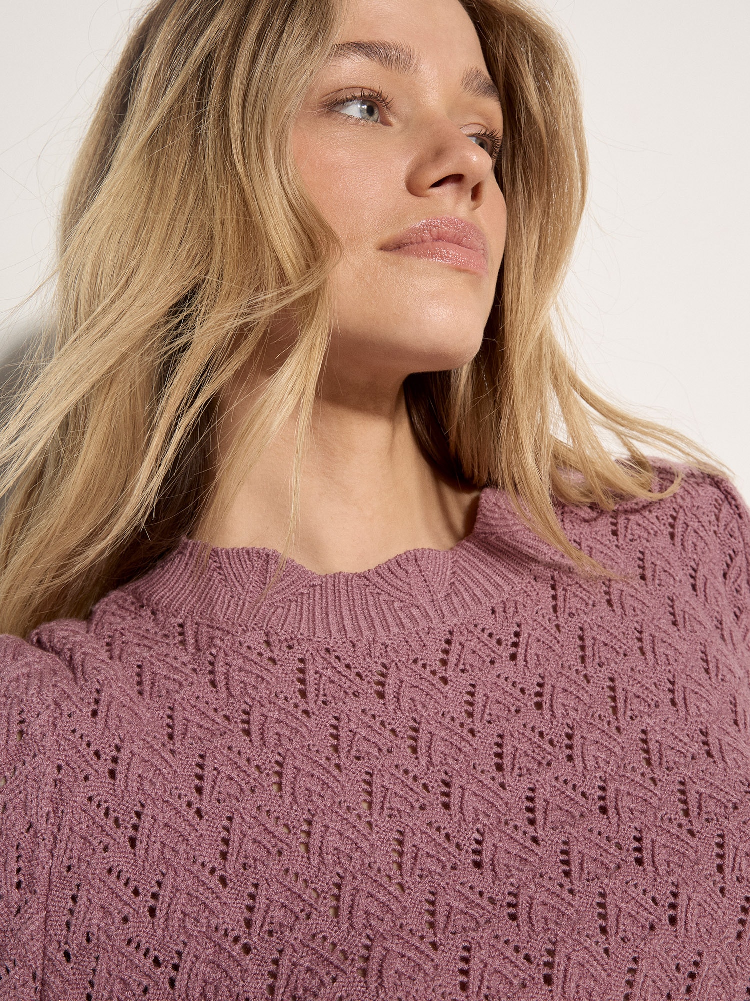Apricot Strickpullover »Pointellestrick mit Wellenkante« mit Häkelverzierung
