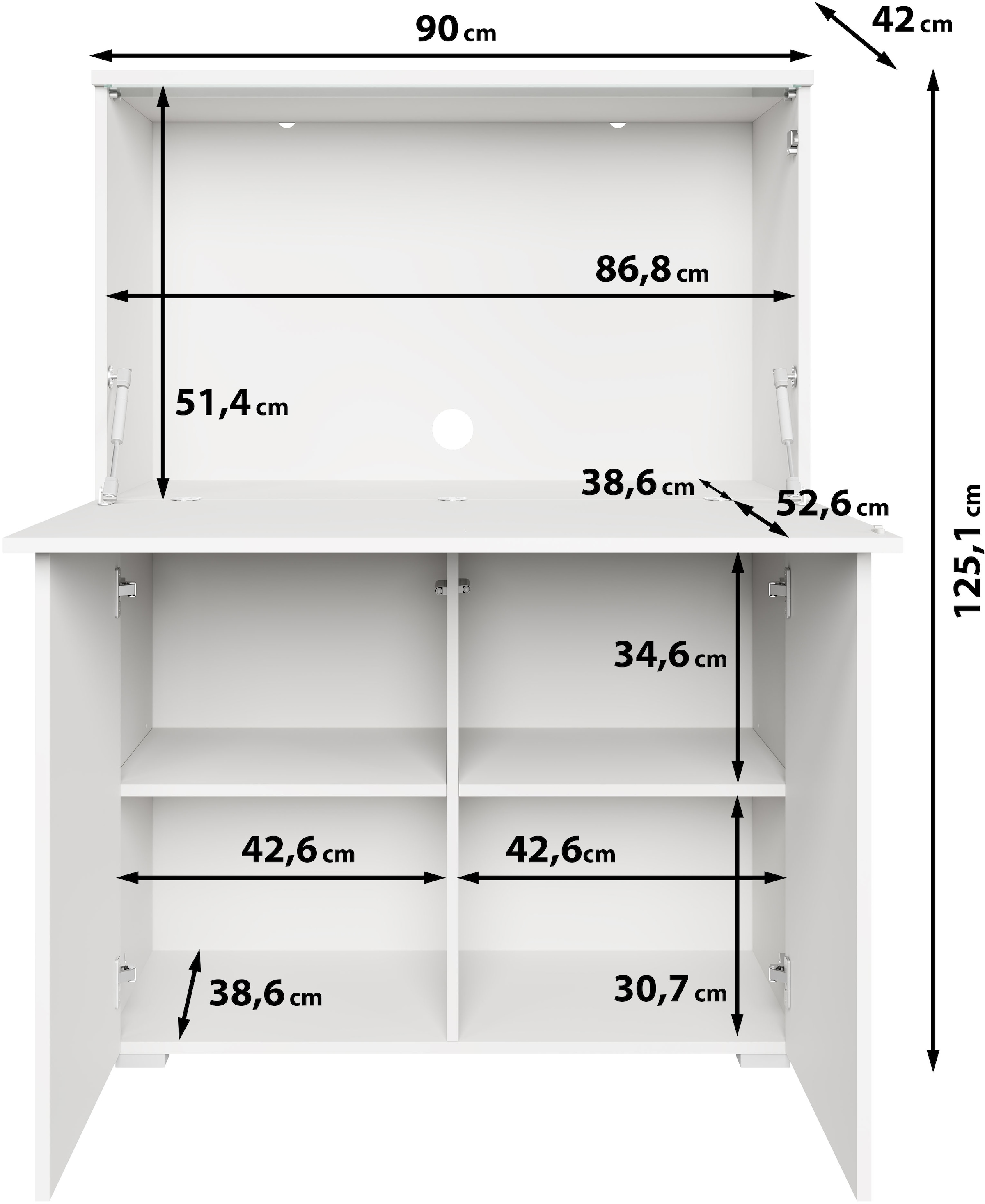 INOSIGN PC-Schrank »Vera, Sekretär, Home-Office-Schreibtisch mit LED-Beleuchtung« 1 Stk. tlg. Multifunktional mit Stauraum, klappbare Tischfläche, LED, B 90 cm