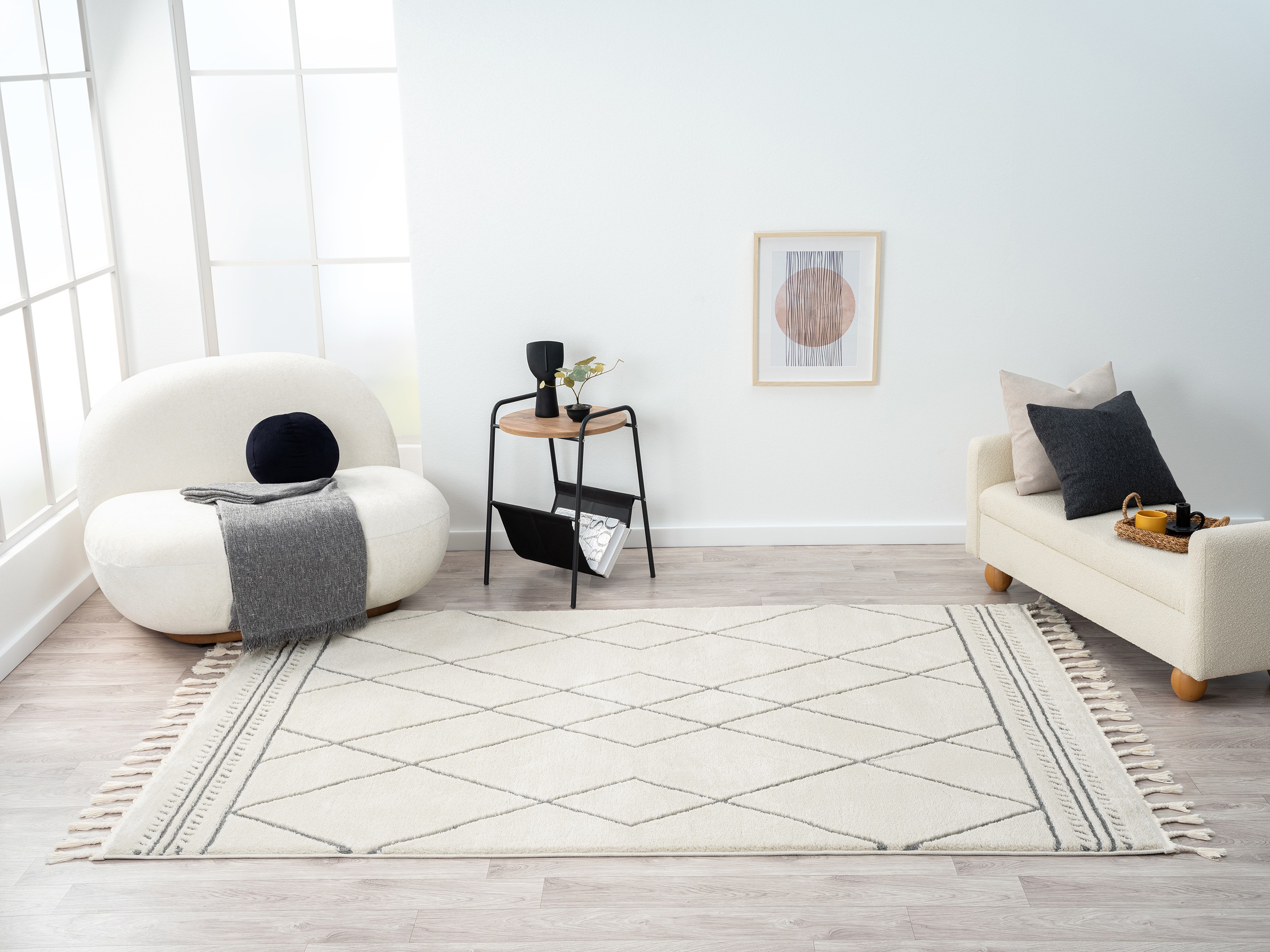 Myflair Möbel & Accessoires Hochflor-Teppich »Moroccan Design Lagerräumung«, rechteckig, 24 mm Höhe, modern, marokkanisches Design, Rauten Muster, weich, mit Fransen