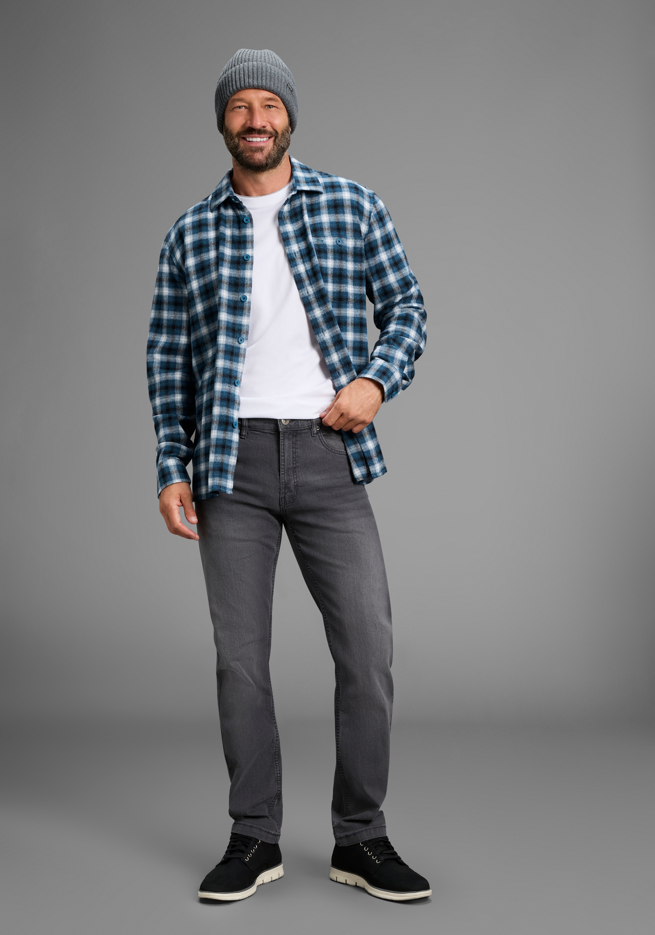 Straight-Jeans ARIZONA, Herren, Gr. 26, U + N + S Gr, grau used, Denim/Jeans, Obermaterial: 84% Baumwolle, 14% Polyester, 2% Elasthan, unifarben, straight fit lang, Jeans Straight-Jeans, gerader Schnitt, normale Leibhöhe, mit Knopf- und Reißverschluss 3