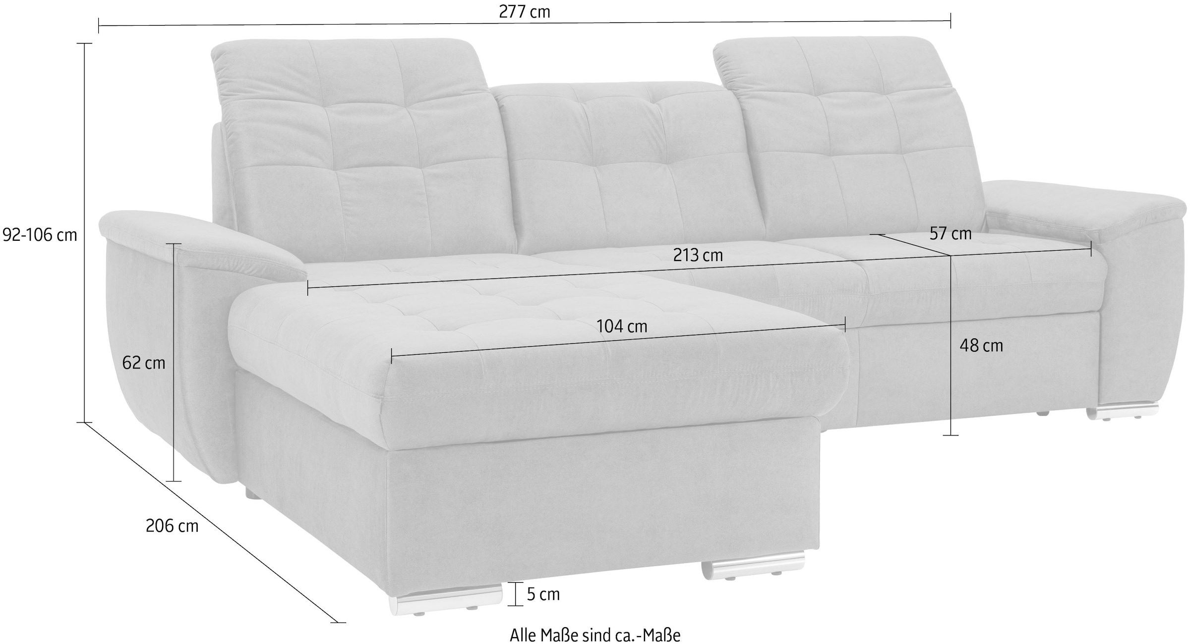 exxpo - sofa fashion Ecksofa »Derby Inkl. Kopfteilverstellung, wahlw. Bett & Bettkasten, L-Form«, mit Kopf- bzw. Rückenverstellung