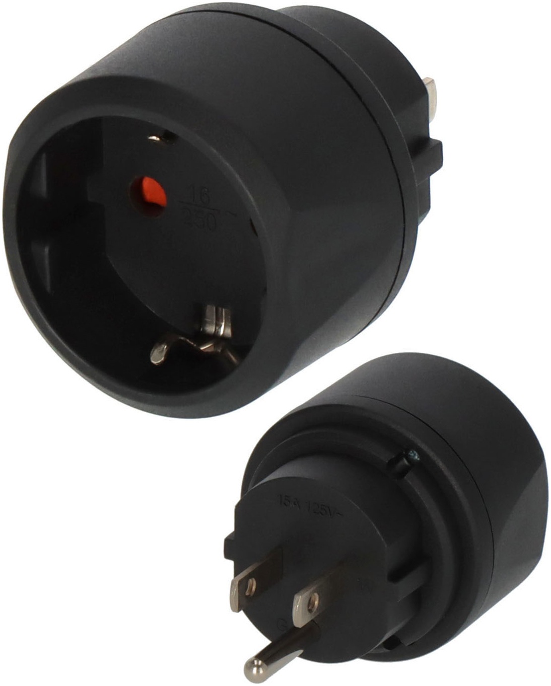 BRENNENSTUHL Reiseadapter "Typ F (Schutzkontakt) auf Typ B (USA)", B:5cm H:7cm T:5cm, schwarz, Adapter