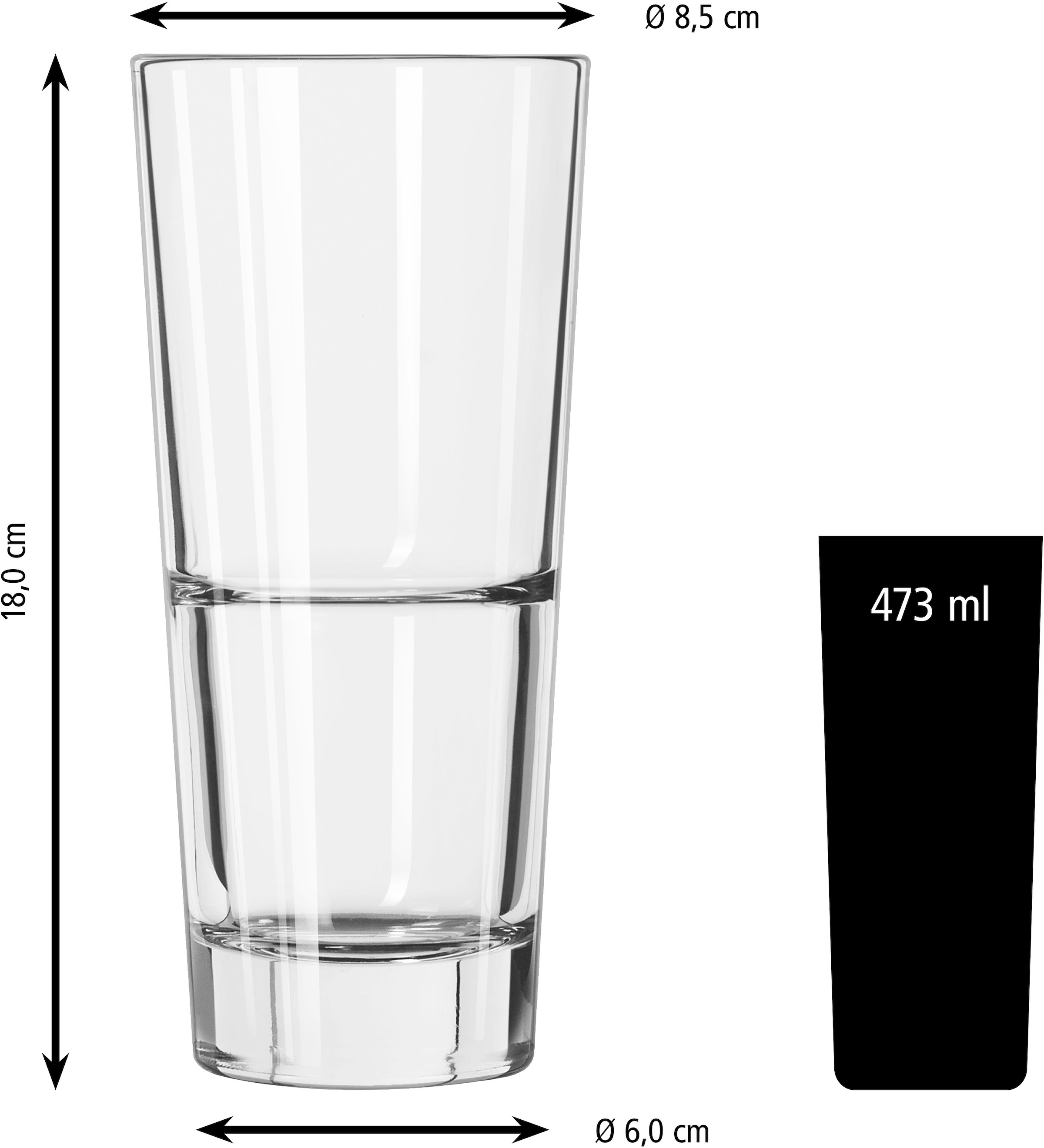 LIBBEY Gläser-Set »Cooler Glas -ENDEAVOR-, 473 ml, Ø 8,5 cm, H: 18 cm, 12er Set«, (Set, 12 tlg.), hochwertig verarbeitet, im modernen Design