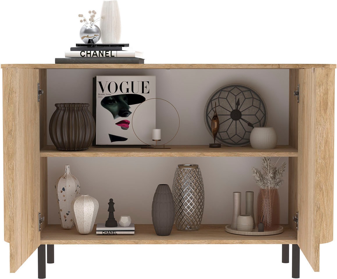Home affaire Sideboard »Murano, 131 cm breit, 2 Türen, Anrichte, Kommode, Stauraumschrank« Formgebogenes MDF, Stirnseiten mit Rundung, Füße und Griffe aus Metall