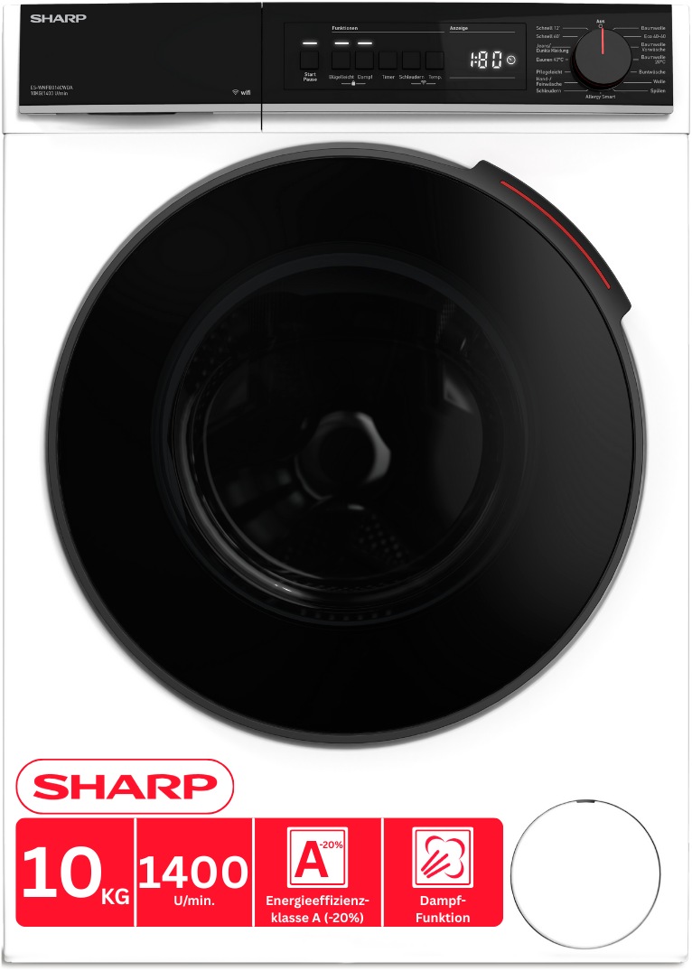 Sharp Waschmaschine »ES-WNFB014CWDA-DE« 10 kg 1400 U/min 20 % unter dem Grenzwert der Energieeffizienzklasse A