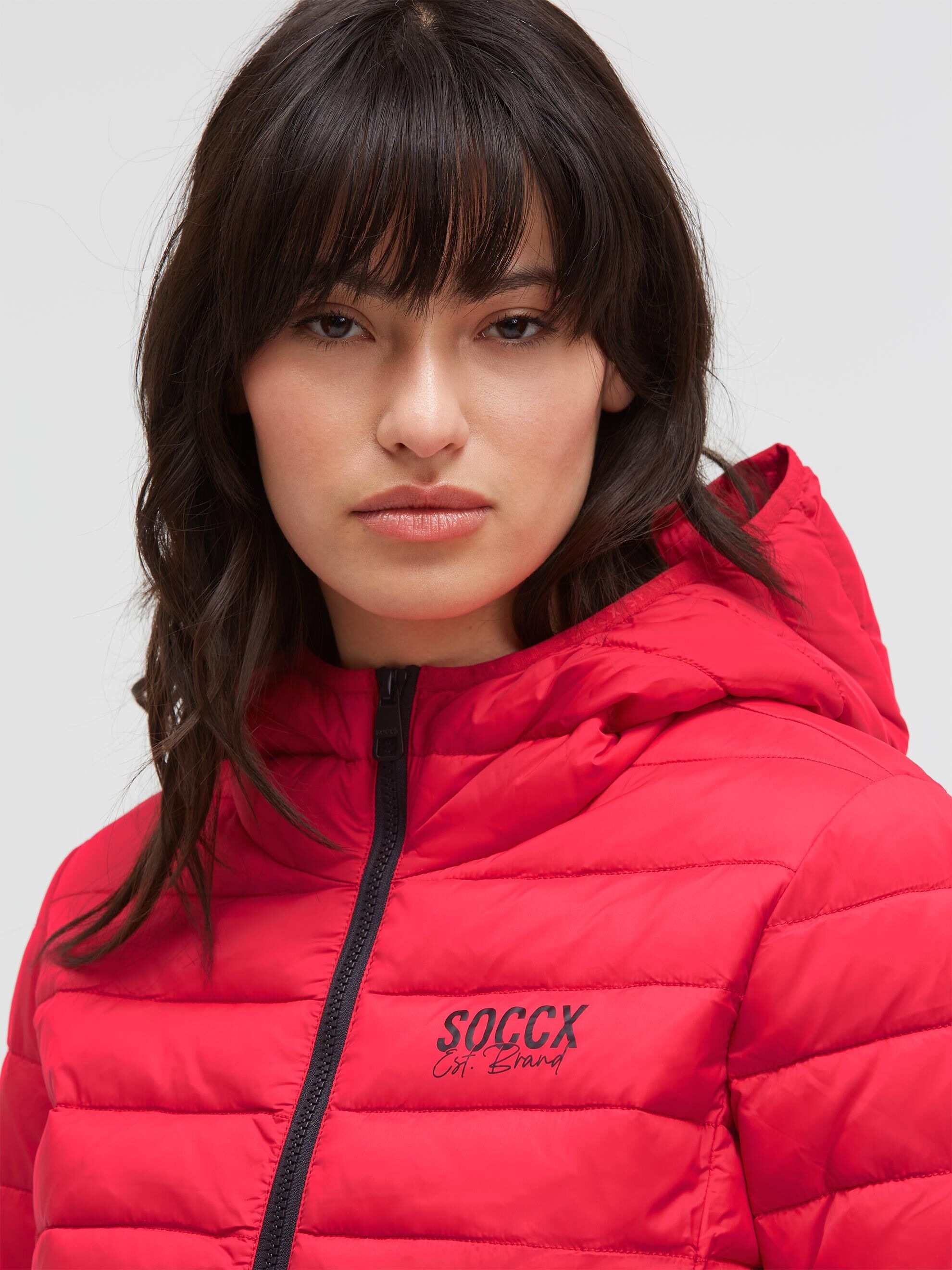 SOCCX Outdoorjacke mit Kapuze mit elastischem Saumabschluss