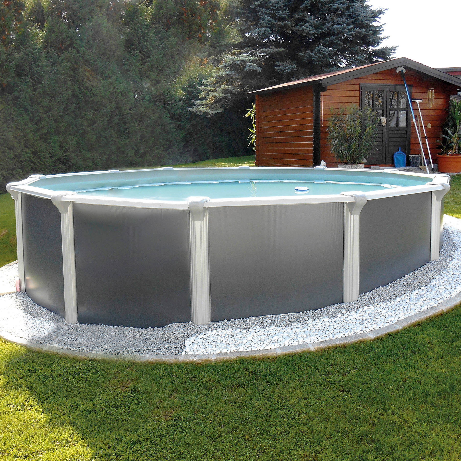 KWAD Rundpool »Supreme Design inkl. Sicherheitsleiter und Zubehör«, (Set, 5 tlg.), 5-tlg., Höhe: 132 cm, graue Innenfolie