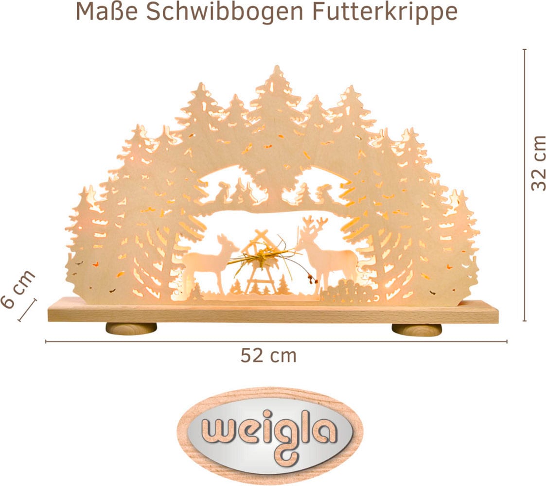 Weigla Schwibbogen »Futterkrippe mit echtem Heu, Lichterbogen aus Holz, NATUR«, Erzgebirge garantiert, Weihnachtsdeko Innen, Weihnachtsbeleuchtung