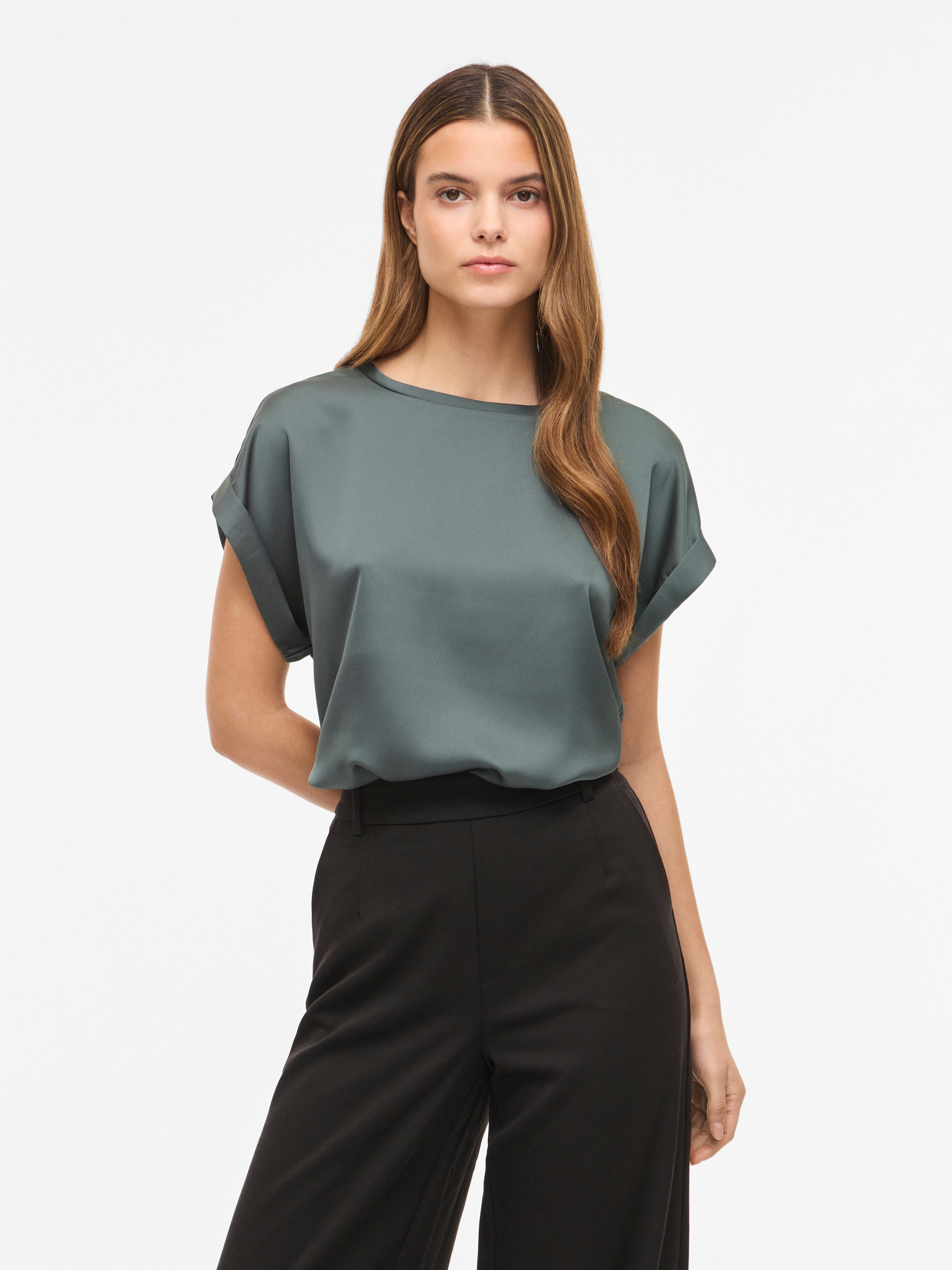 Vila "VIELLETTE S/S SATIN TOP - NOOS" Kunstfaser, regular fit