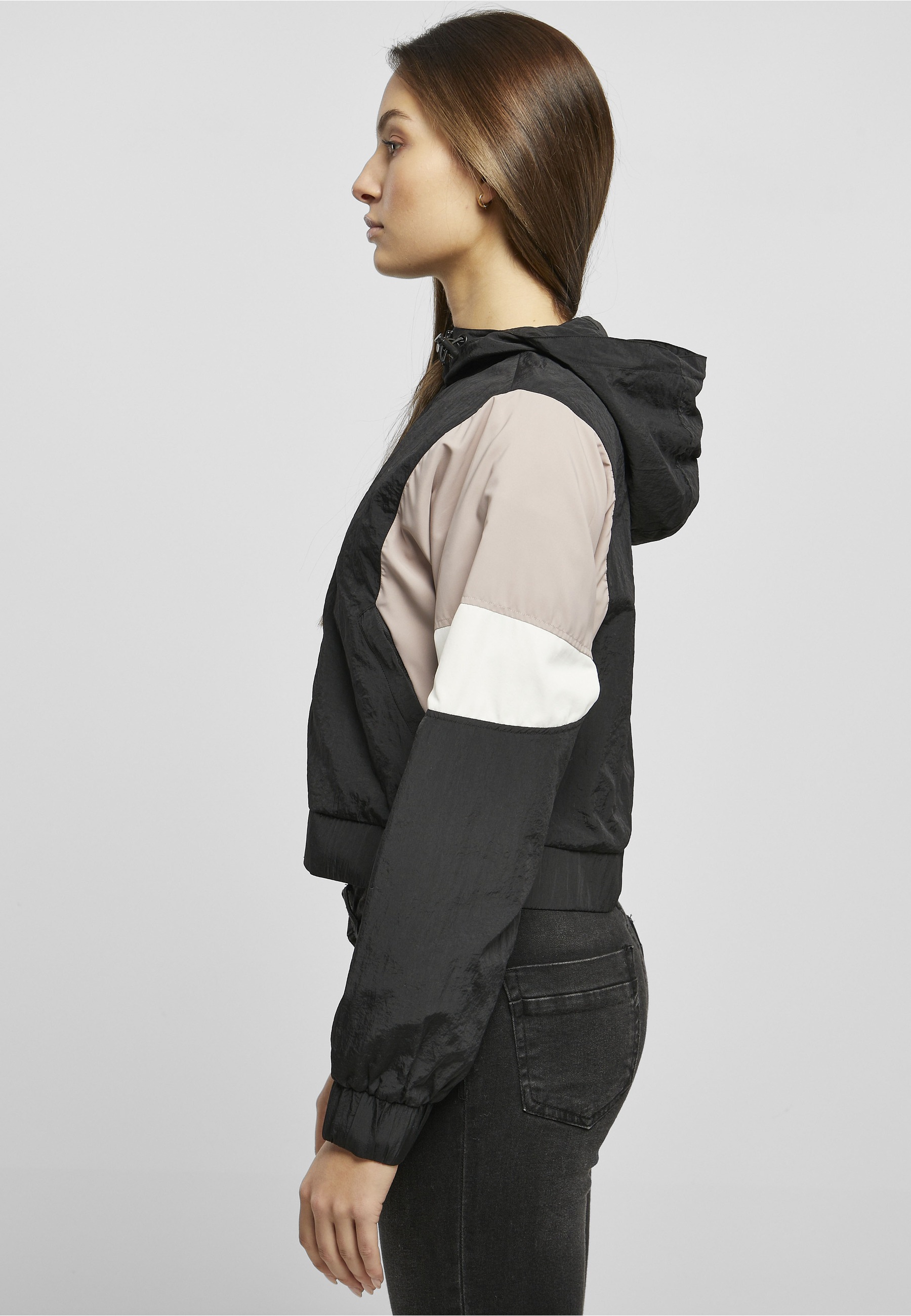 URBAN CLASSICS Outdoorjacke »Urban Classics Damen Ladies Short 3-Tone Crinkle Jacket« 1 Stk. tlg. mit Kapuze