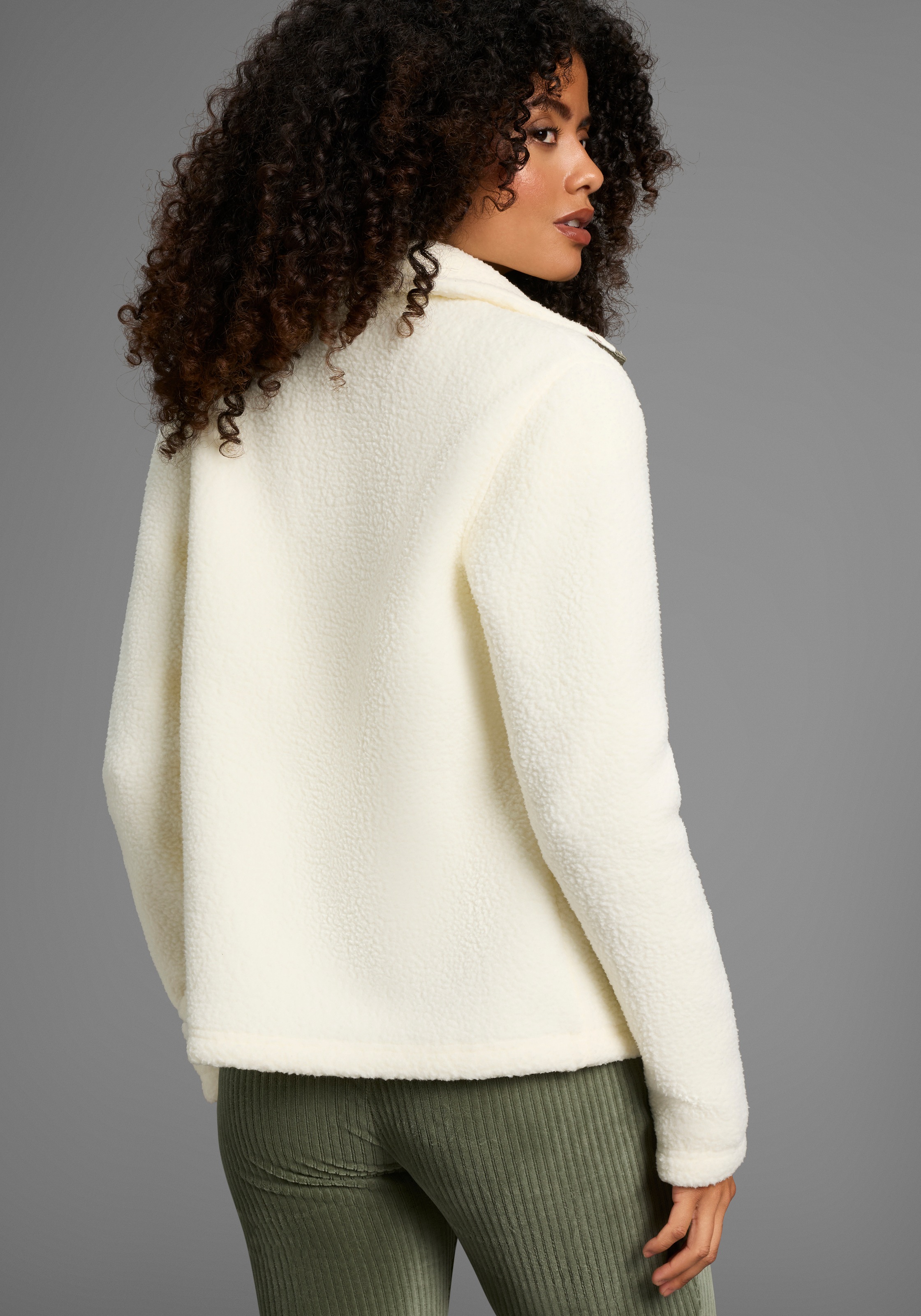 KangaROOS Fleecejacke Übergangsjacke kurze Fleecejacke Teddy-Fleece Druckkn günstig online kaufen