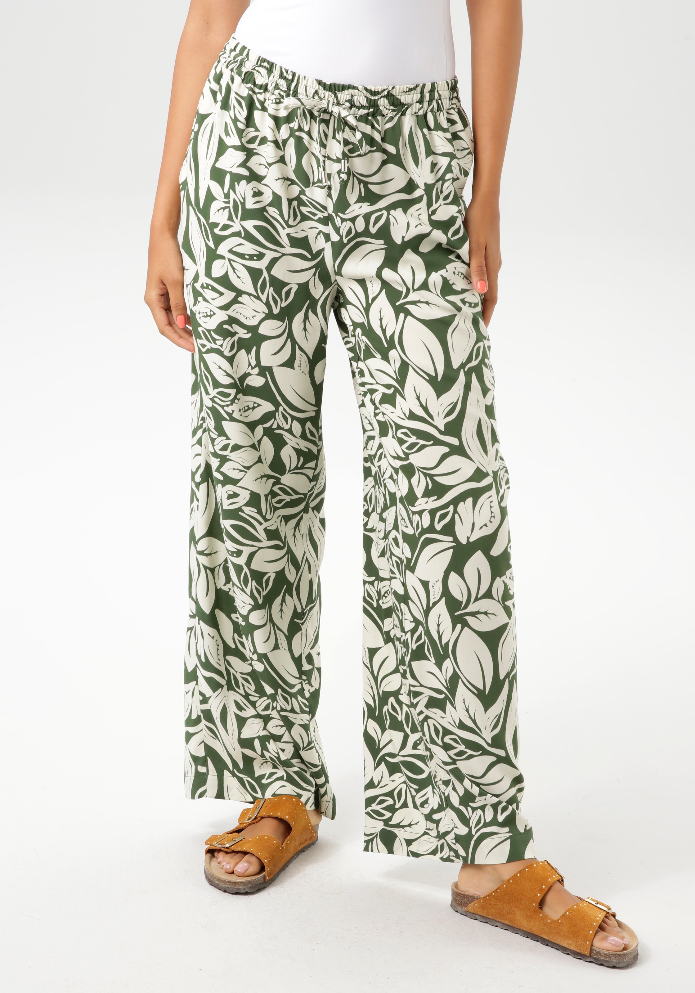 Aniston CASUAL Schlupfhose, mit fantasievollen Blättern bedruckt günstig online kaufen