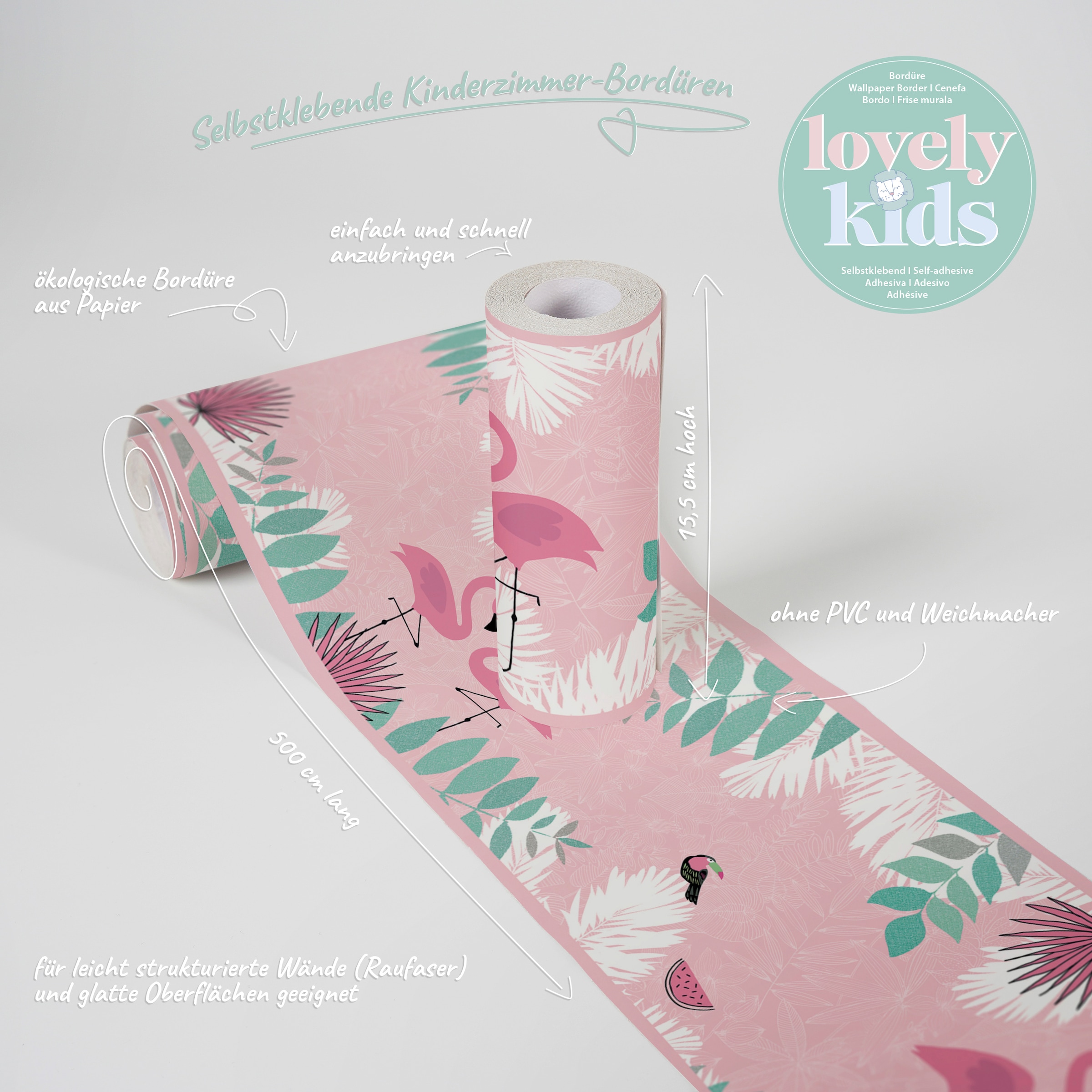 A.S. Création Bordüre »Flamingo Love«, Tapete Kinderzimmer Rosa Grün Weiß