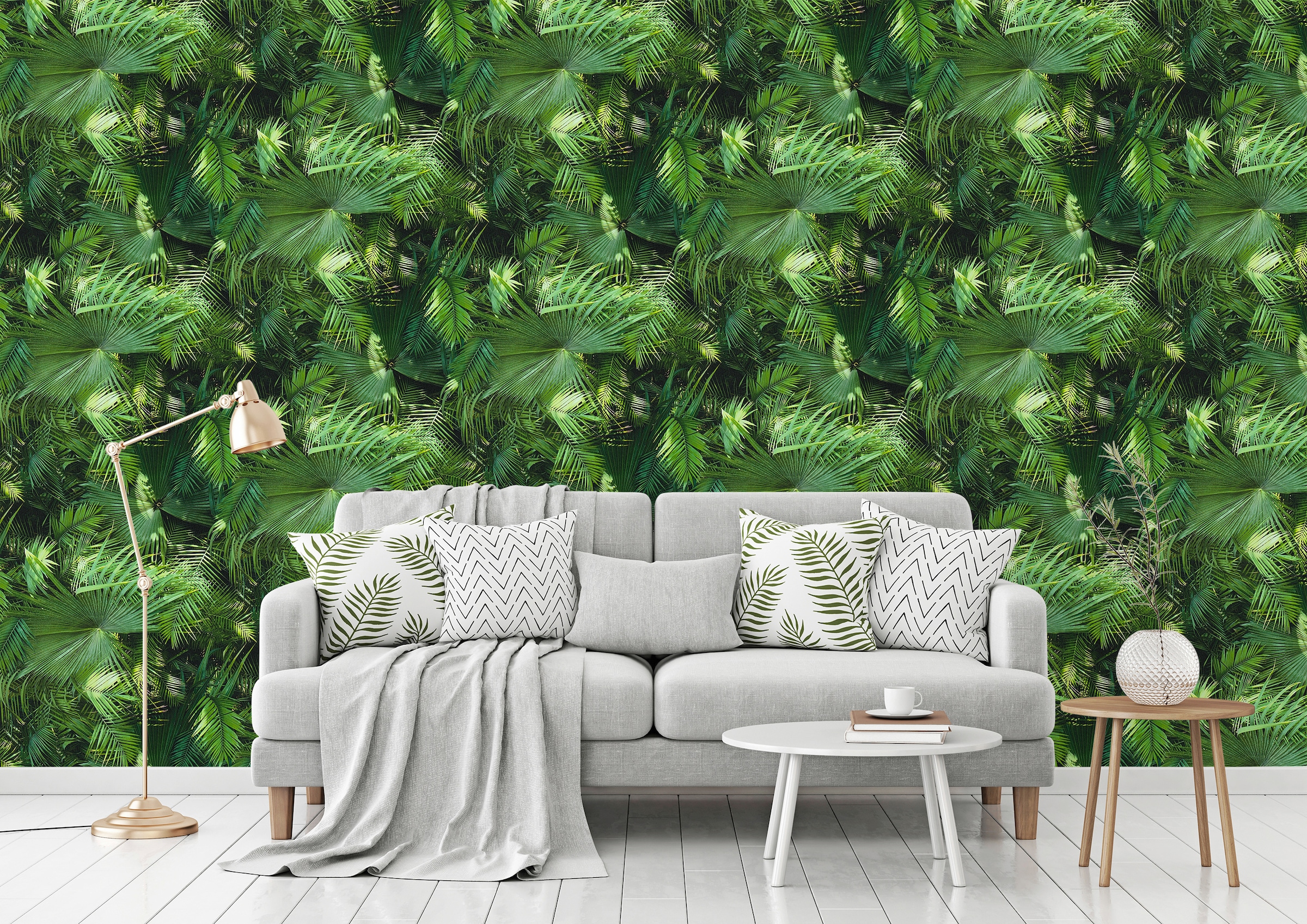 living walls Vliestapete »Neue Bude 2.0«, botanisch-tropisch-floral, Floral Tapete Palmen Tapeten Wohnzimmer Schlafzimmer Flur Design Optik