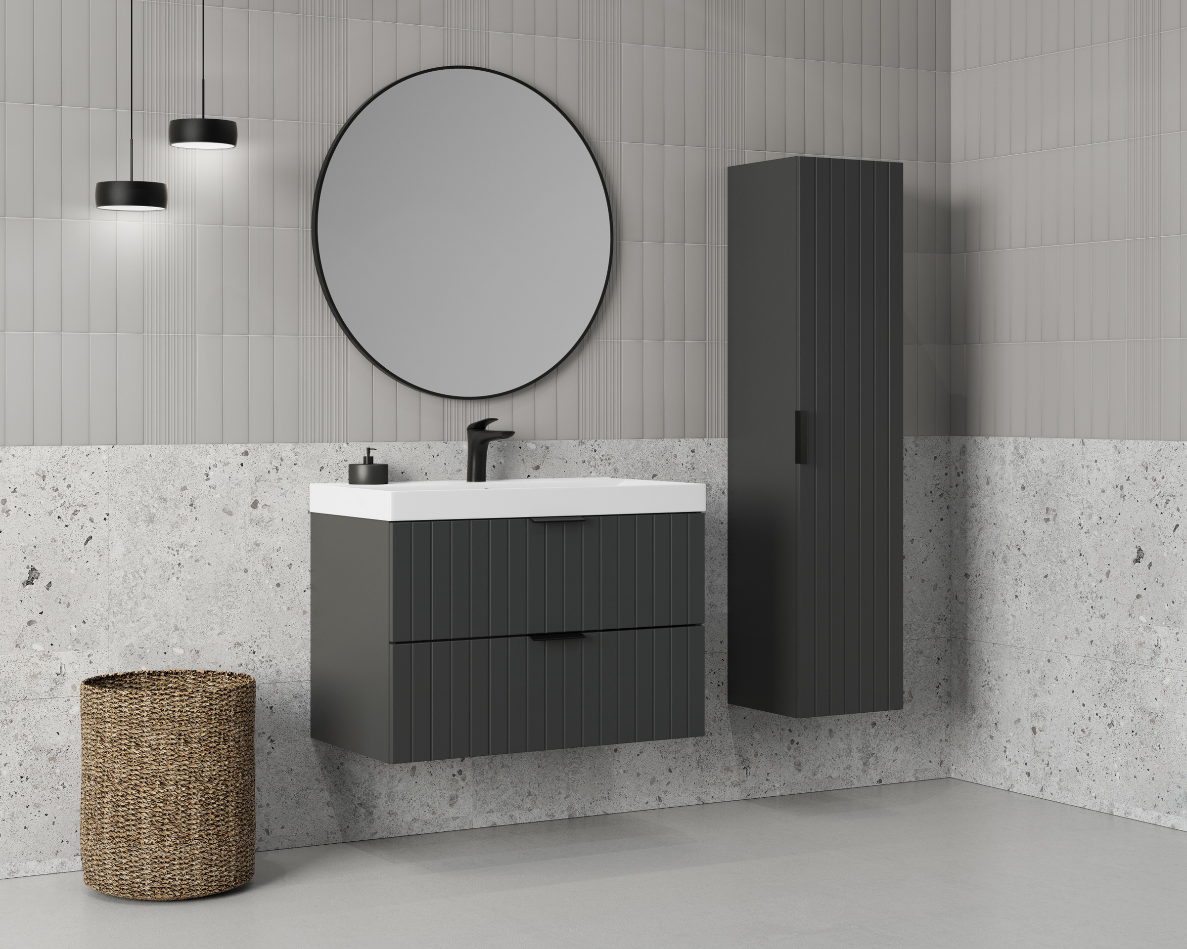 welltime Hängeschrank »HARMONY rechts/links montierbar, Breite 32 cm, modernes Design« Schrank mit 3 Einlegeböden, Soft-Close-Function, Paneeloptik