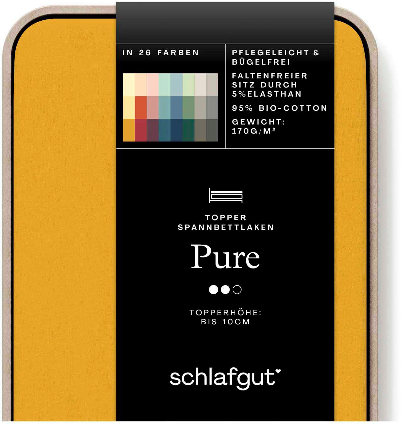 Schlafgut Spannbettlaken "PURE TOPPER Bio-Baumwolle mit Elasthan 170 g/m² für Topper bis 10 cm" PREMIUM Laken für Matratzen bis 10 cm Höhe, dehnbar, blickdicht
