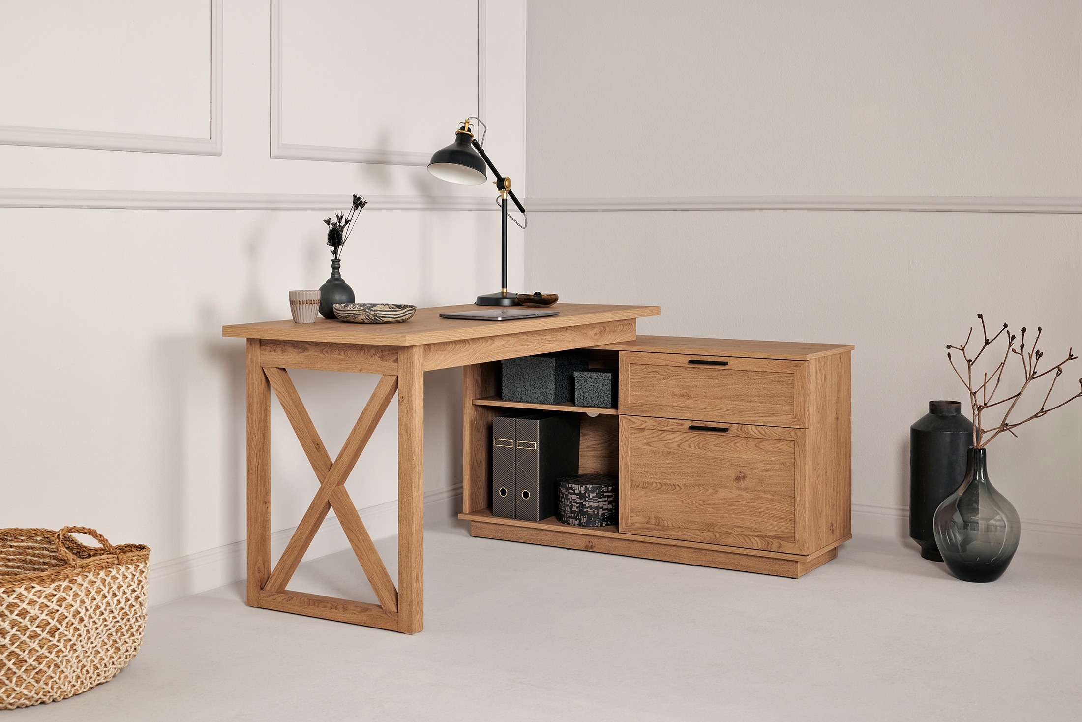 Jahnke Eckschreibtisch "CHALET D 155 E" 1 Stk. tlg. im Landhausstil, wechse günstig online kaufen