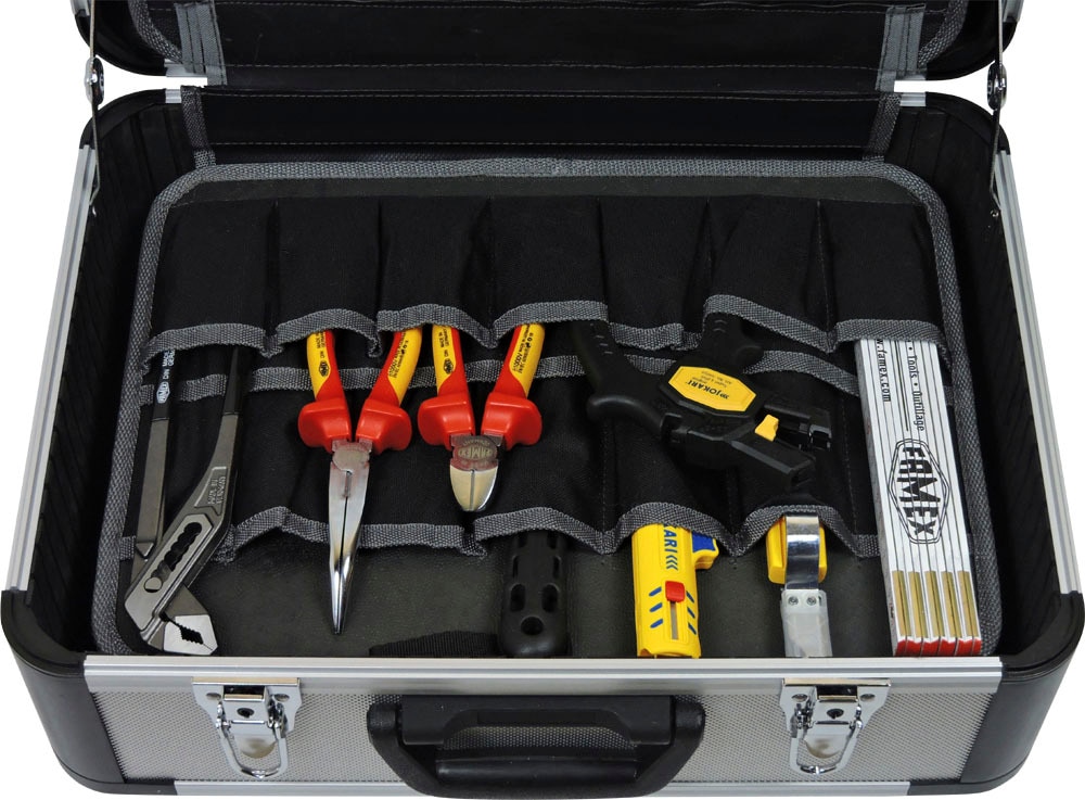 FAMEX Werkzeugset »436-10 - PROFESSIONAL«, (35 tlg.), für den Elektriker, Kapazität 30 kg, Platz für weitere Werkzeuge