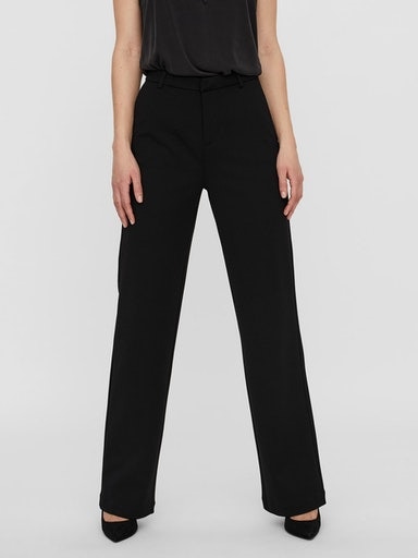 Anzughose VERO MODA "VMZAMIRA MW SLIM STRAIGHT PANT NOOS", Damen, Gr. XL (42), Länge 34, schwarz, Web, Obermaterial: 95% Polyester, 5% Elasthan,