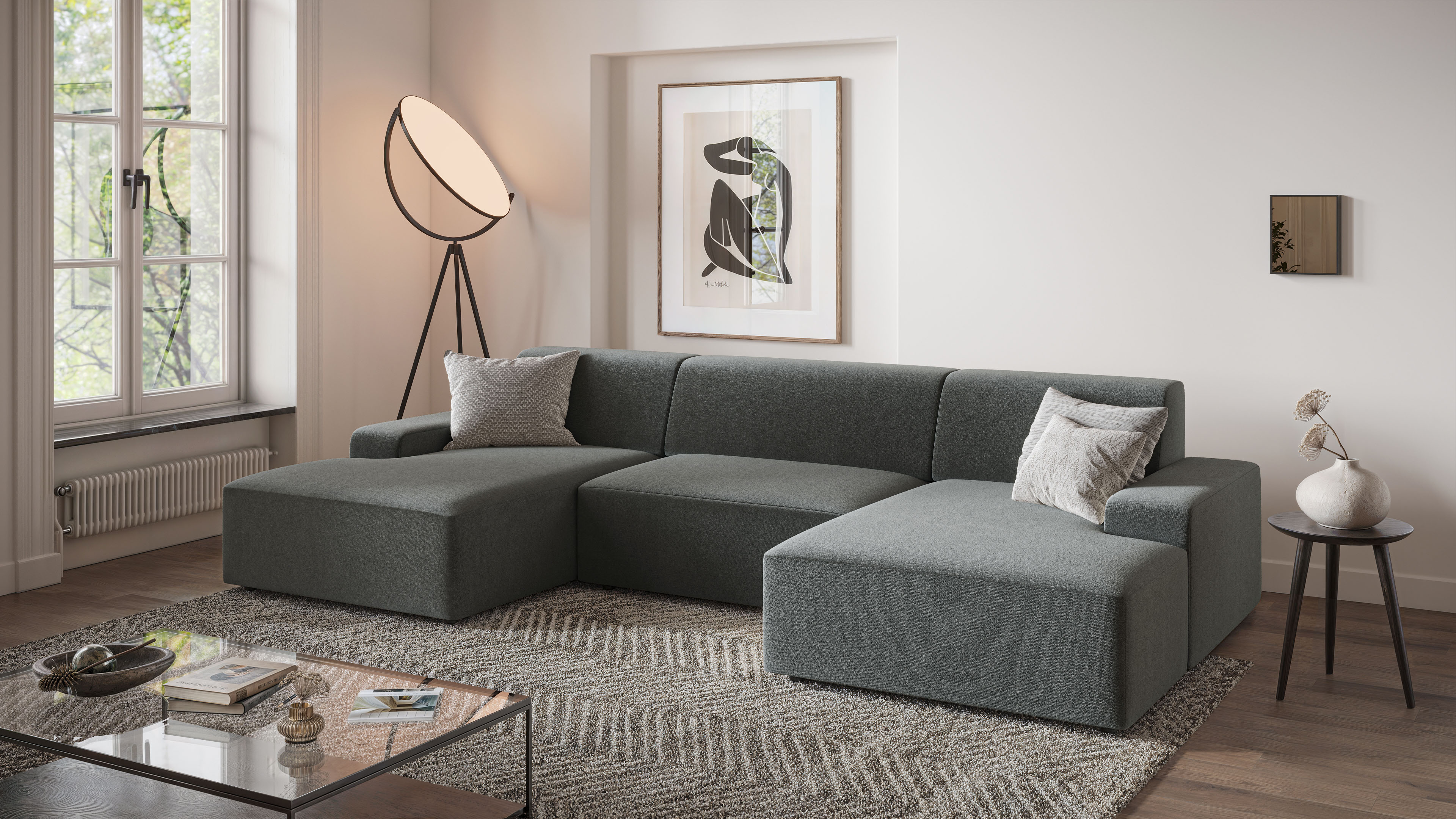TRENDMANUFAKTUR Wohnlandschaft "Wien, wahlweise mit Sitzvorschub und Bettkasten, Breite 329 cm" U-Form, in trendigem Cordstoff