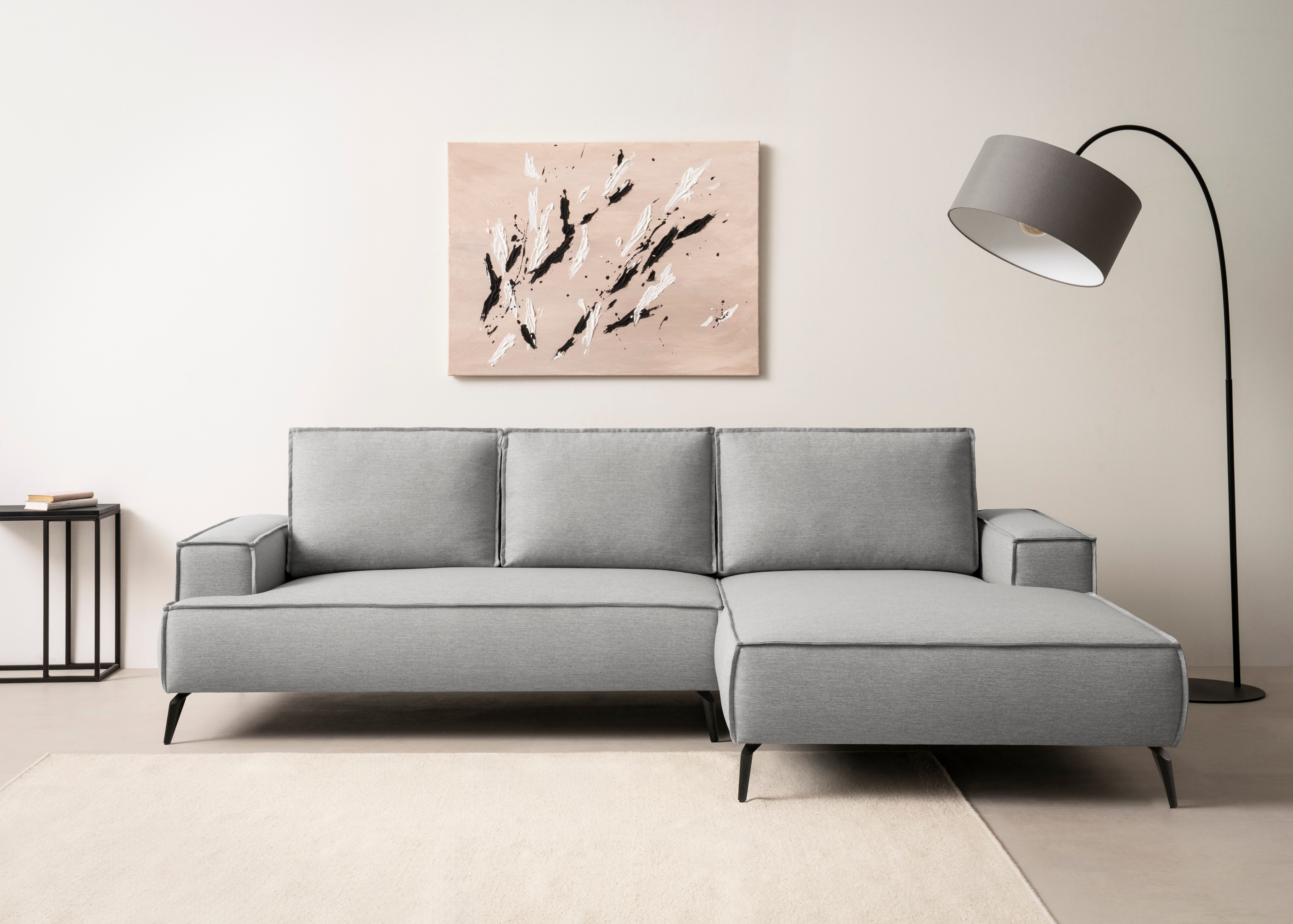 OTTO home Ecksofa "TVINNU Leinenoptik, L-Form, Breite 275 cm" wahlweise Recamiere rechts/links, schwarze Füße, bequemer Sitzkomfort