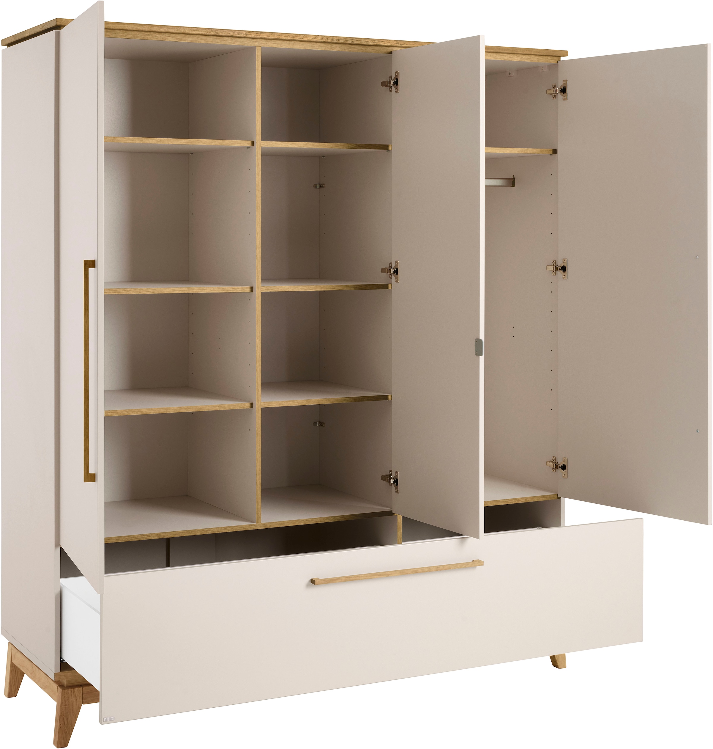 PAIDI Kleiderschrank »STIENE in Beige oder Grau, 3 Türen und 1 Schublade mit Soft-Close« B/H/T ca. 170/200/57cm,  inkl Kleiderstange + Einlegeböden, Kleiderschrank mit Eiche Massivholz