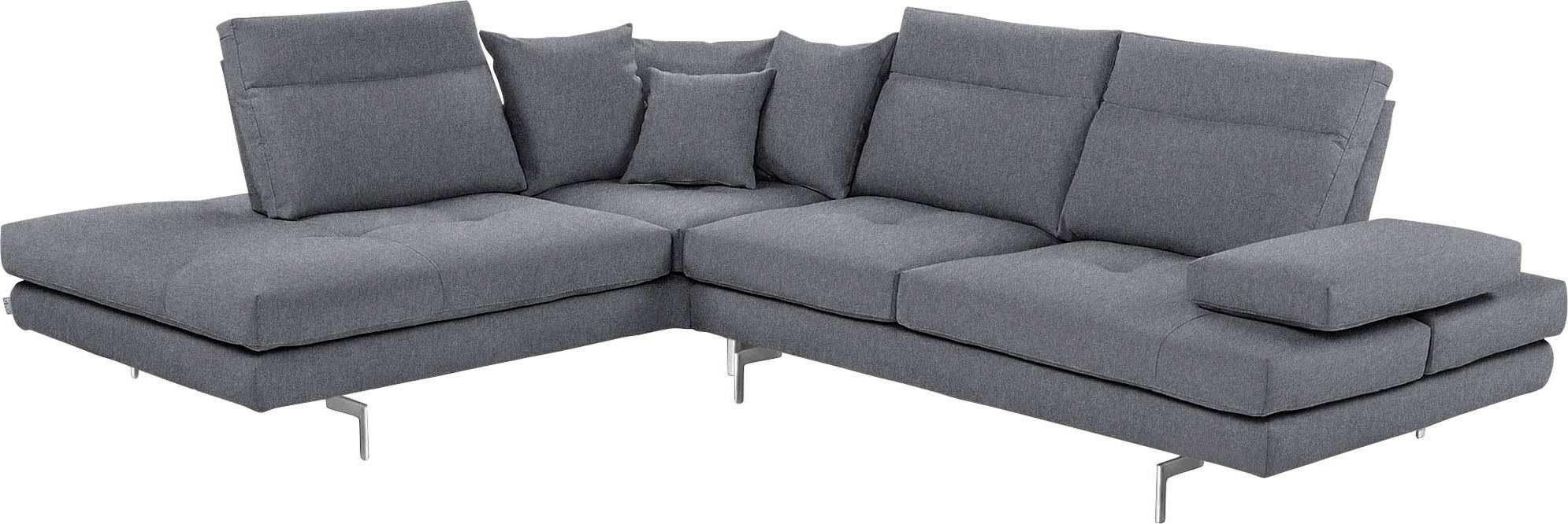 CALIA ITALIA Ecksofa "Toby Wing, B/T: 288/232 cm, Designsofa mit hohem Sitzkomfort, L-Form" Sitztiefenverstell.,wahlw. mit Kissen-Set, Füße chrom glänzend