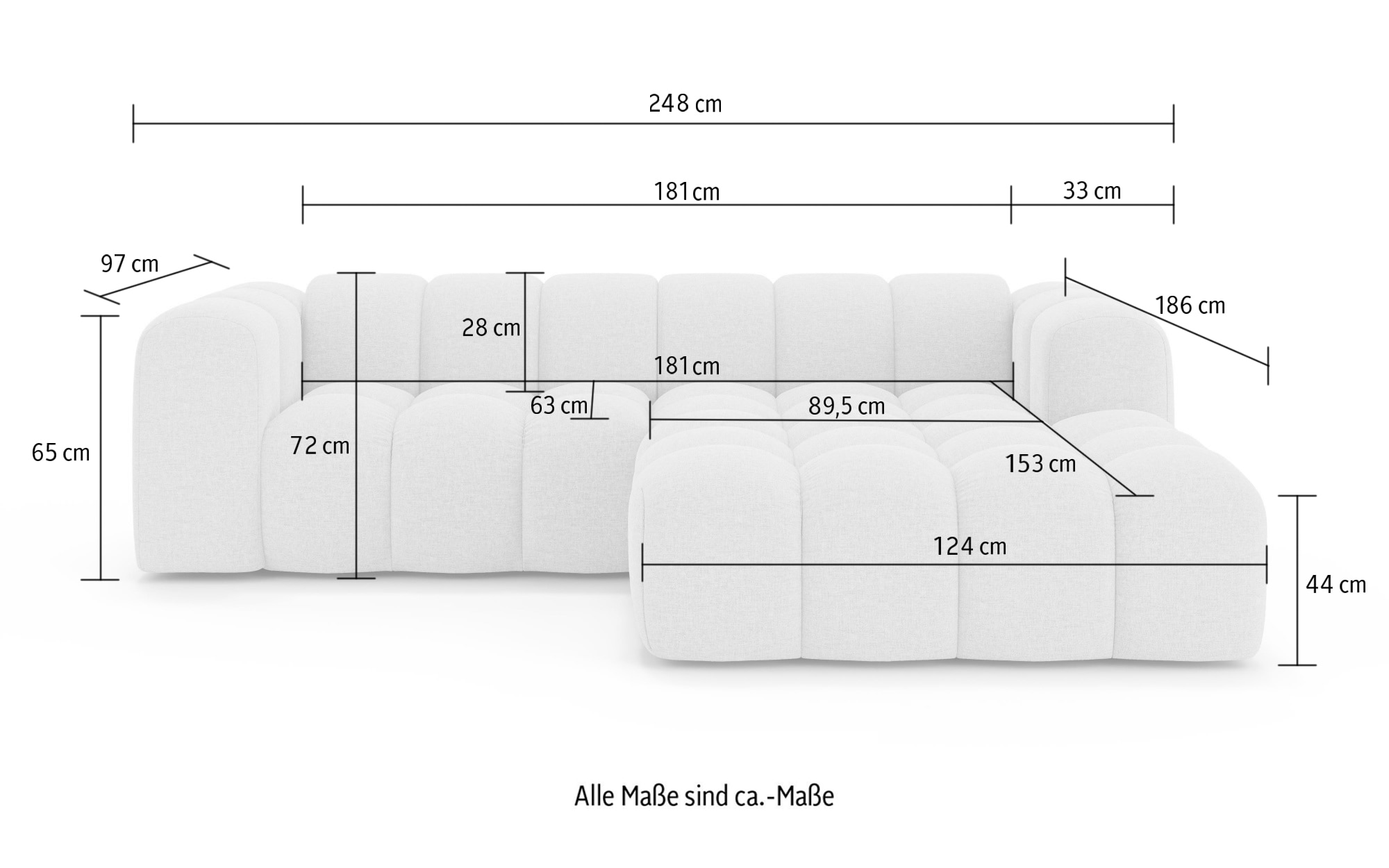 OTTO home Ecksofa »KALLIE Design-Sofa mit Wellenunterfederung, Bubble-Optik, 248/186/72cm«, moderne Steppung, hoher Sitzkomfort und modernes Design
