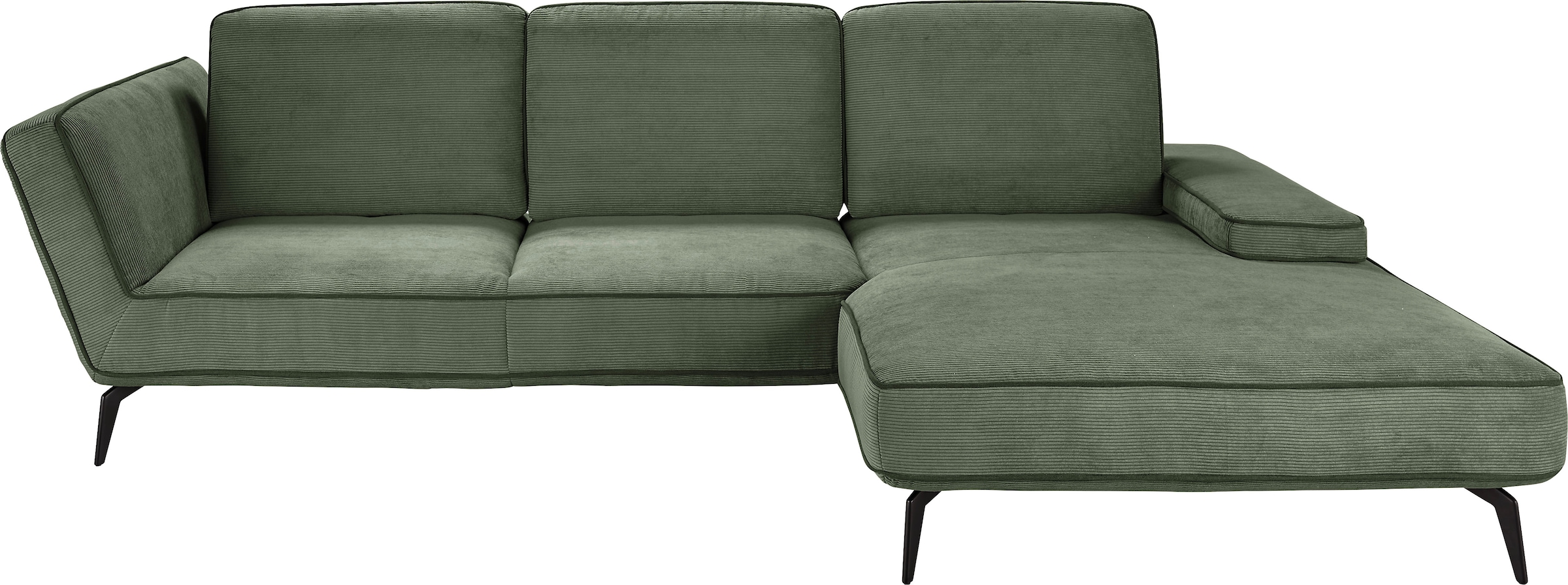 set one by Musterring Ecksofa »SO 4500, Füße schwarz matt, inkl Schwenkrückenfunktion, Cord, L-Form«, wahlweise mit Kopfstütze/Armteilverstellung/Rückenneigung