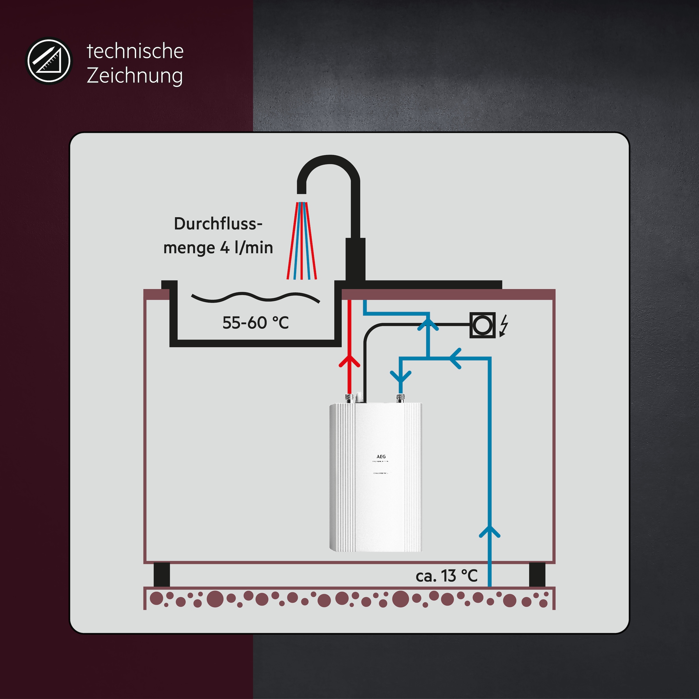 AEG Haustechnik Kompakt-Durchlauferhitzer »DDLE Kompakt 11/13 kW, umschaltbar für die Küche«, kompakt, ideal für unter die Küchenspüle