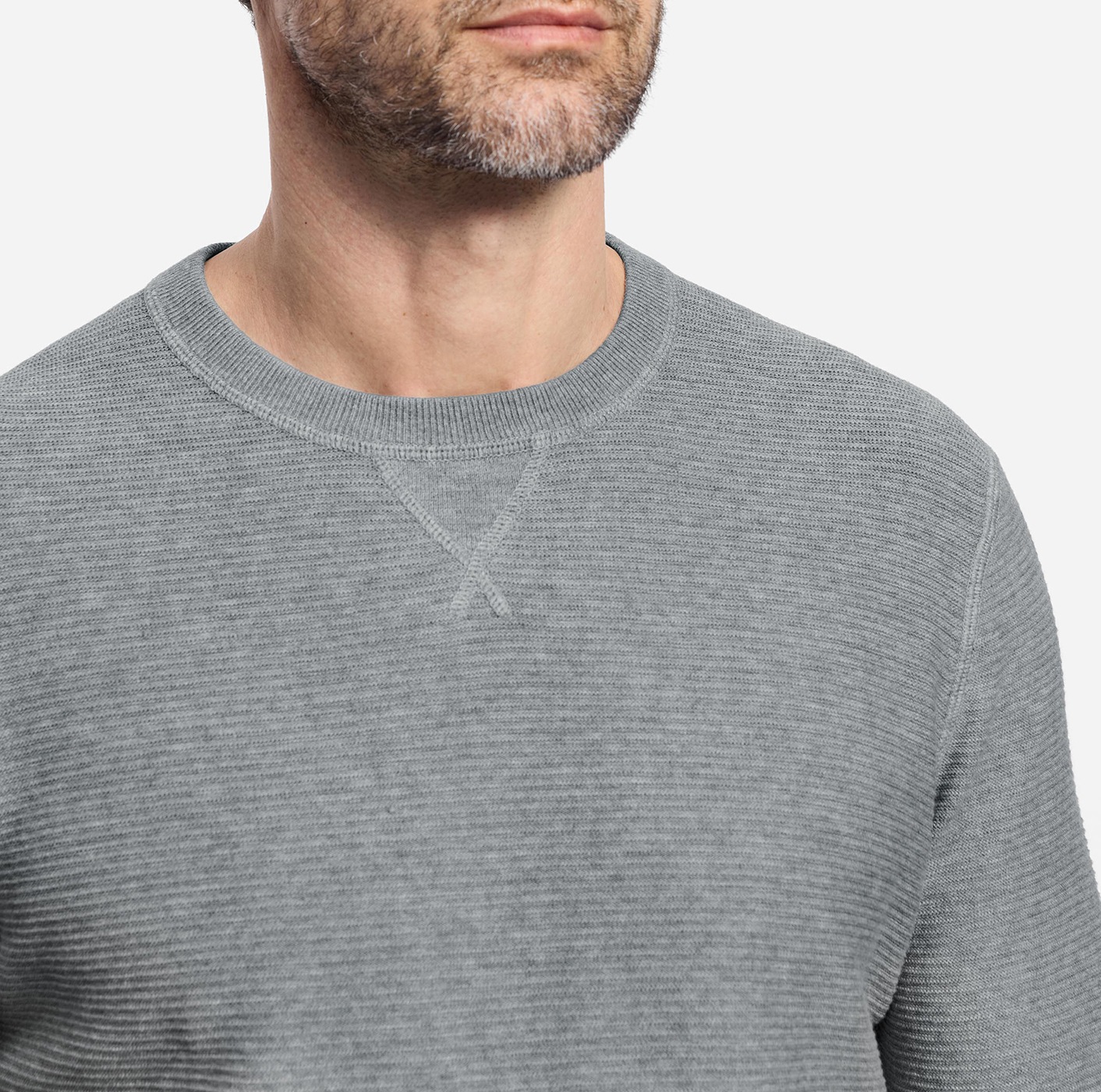 Rundhalspullover OLYMP "OLYMP Strick Casual", Herren, Gr. XL, grau, Obermaterial: 100% Baumwolle, schmal, Rundhals, Pullover Rundhalspullover, mit modischem Strukturmuster 6