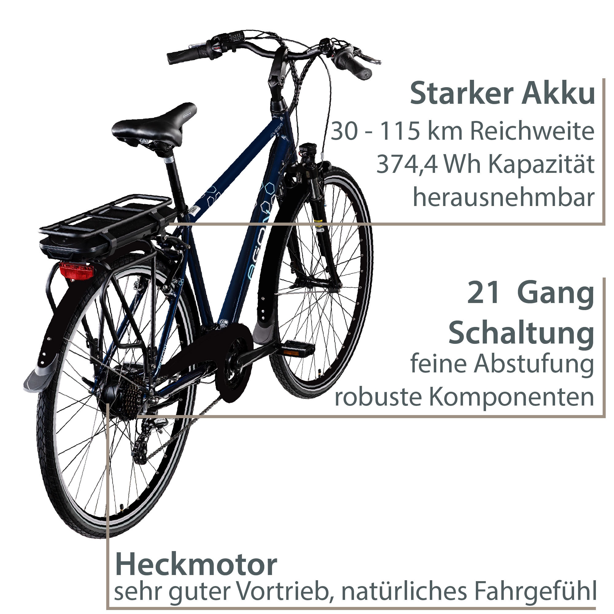 AGON E-Bike »Avesa«, 21 Gang, Heckmotor 250 W, Pedelec, Elektrofahrrad für Damen u. Herren