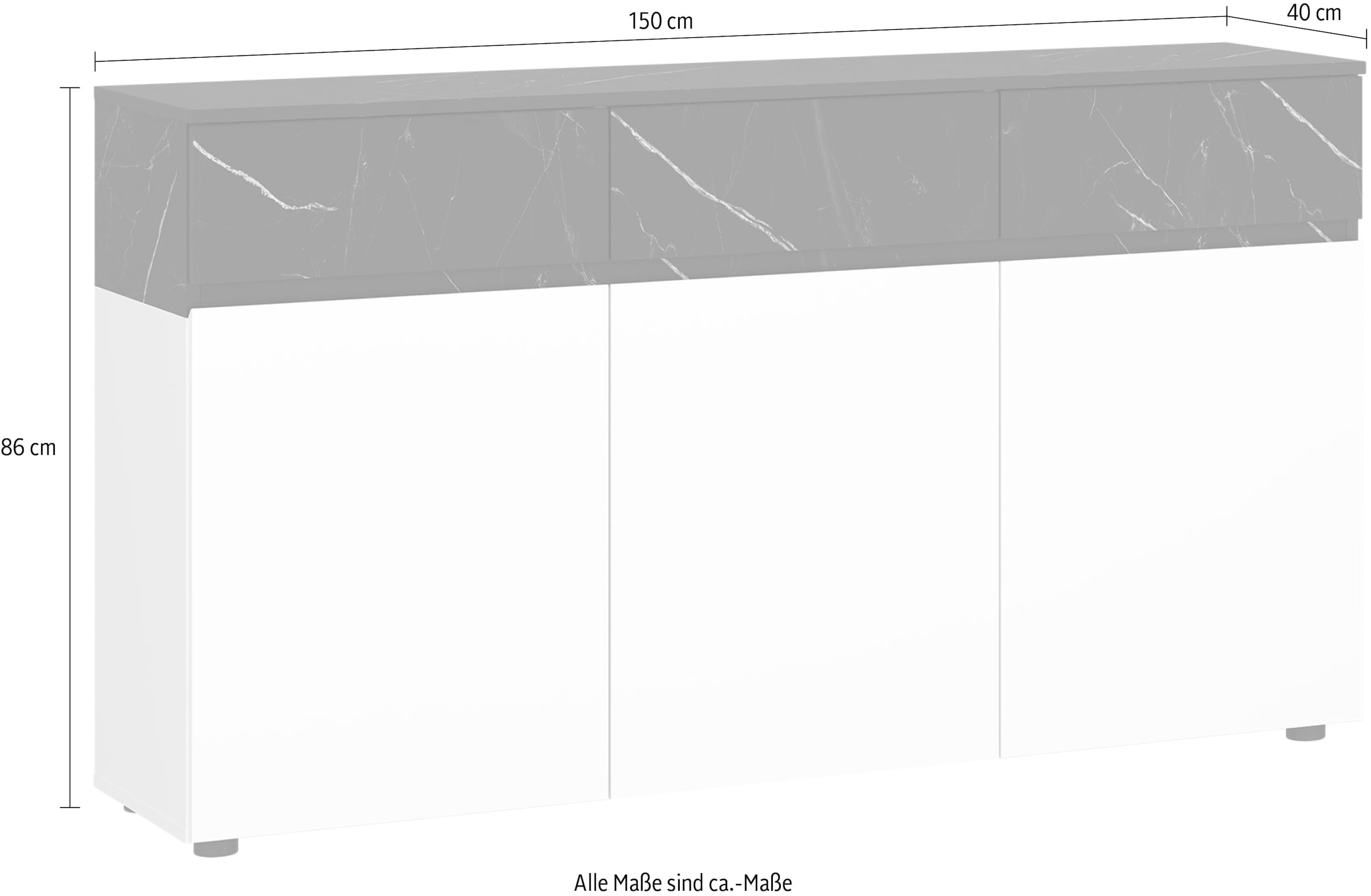 INOSIGN Sideboard »MODESTO«, grifflos, mit 3 Schubladen, 3 Türen und 6 Fächer, Breite 150 cm