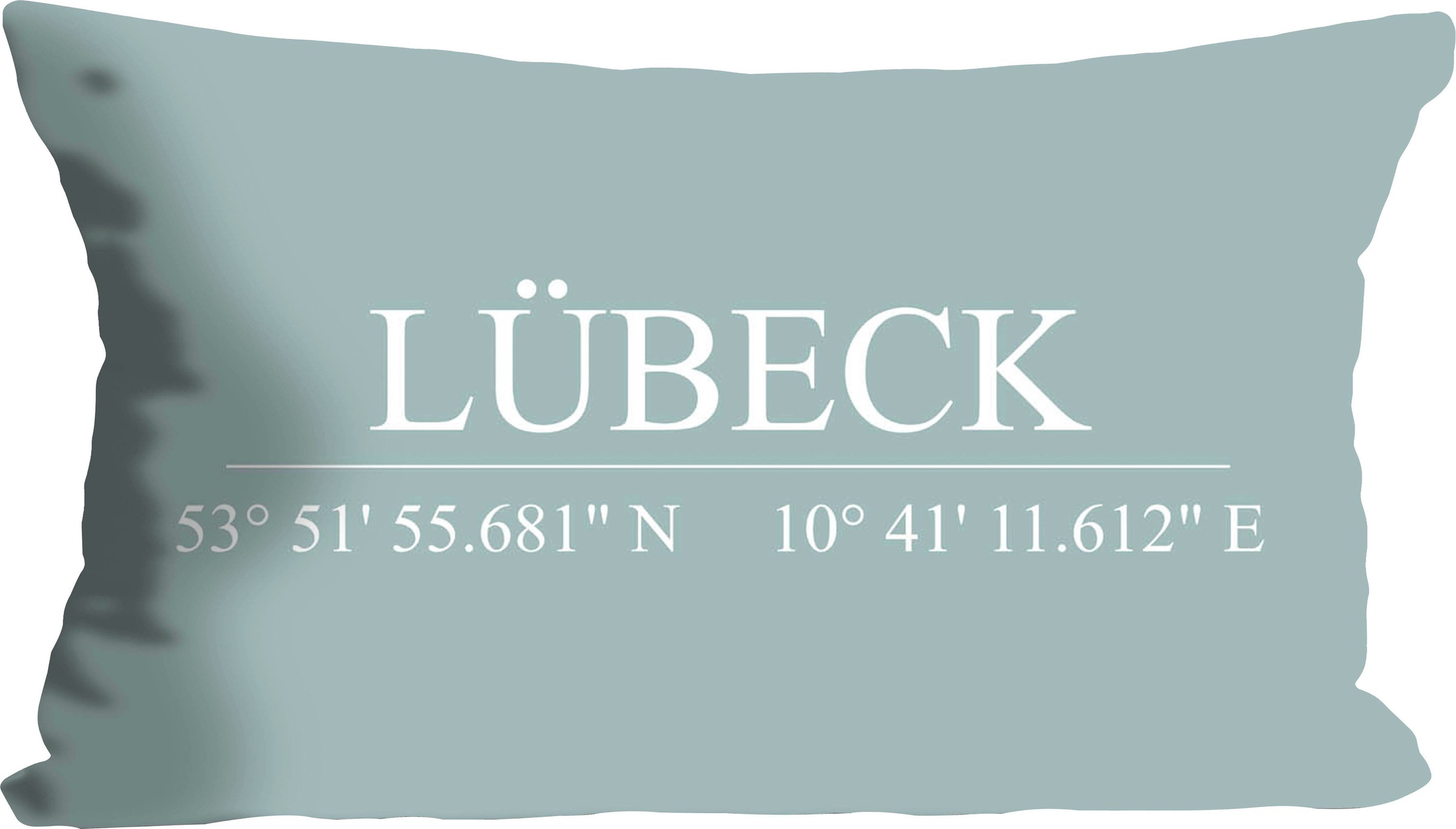 queence Dekokissen "Lübeck" Kissenhülle,Türkiser Hintergrund,Lübeck Schrift günstig online kaufen