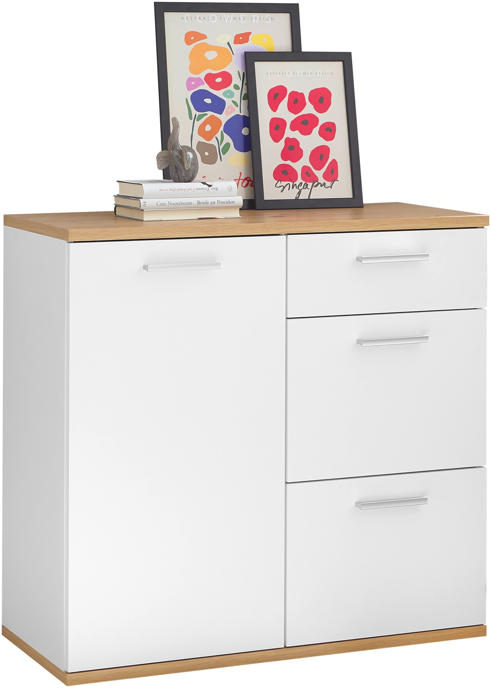 Thumbnail - HBZ Kommode "BC1035 weiß matt, BxHxT 95x86x38 cm", Kommode mit 1 Tür, 3 Schubkästen, 1 Einlegeboden