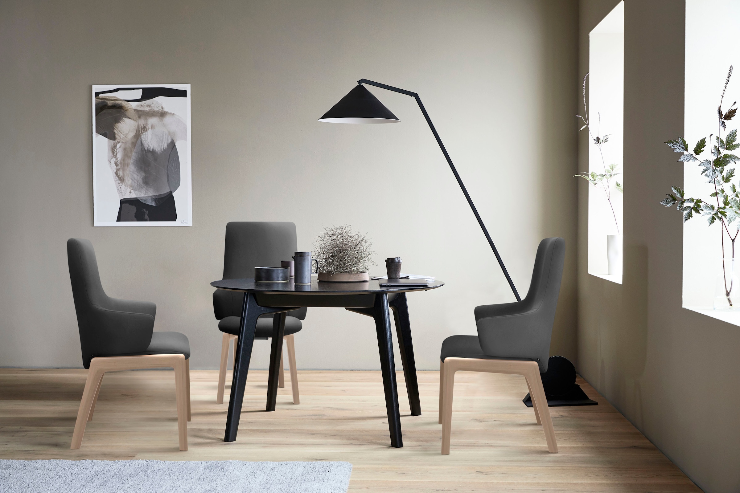 Stressless® Polsterstuhl »Laurel«, Microfaser DINAMICA, High Back mit Armlehne, Größe L, mit abgerundeten Beinen in Eiche