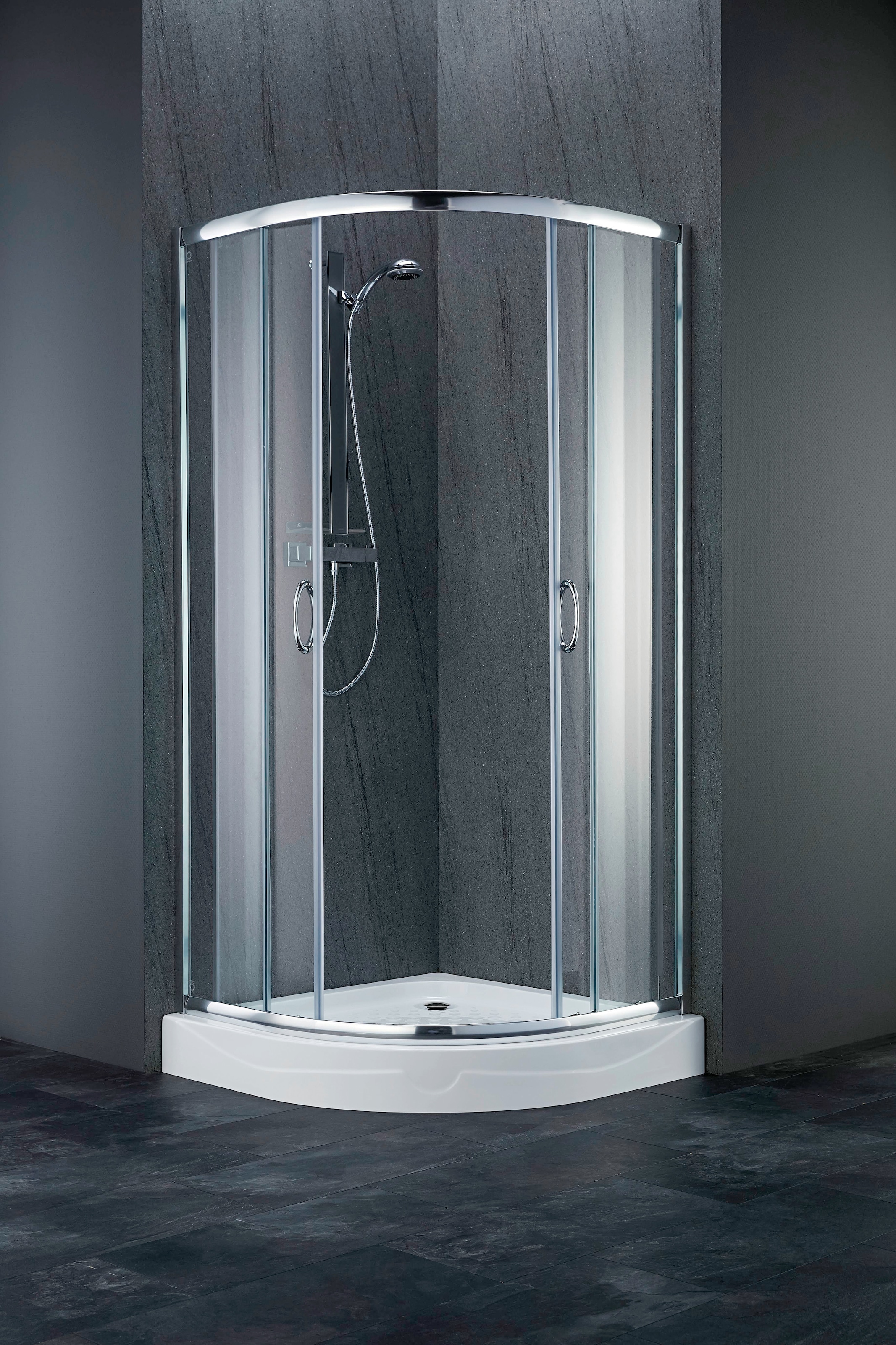 Runddusche WELLTIME, B:90cm H:199cm T:90cm, grau, Duschkabinen, "Summer SET", mit leichtgängigen Schiebetüren, inkl. passender Duschwanne