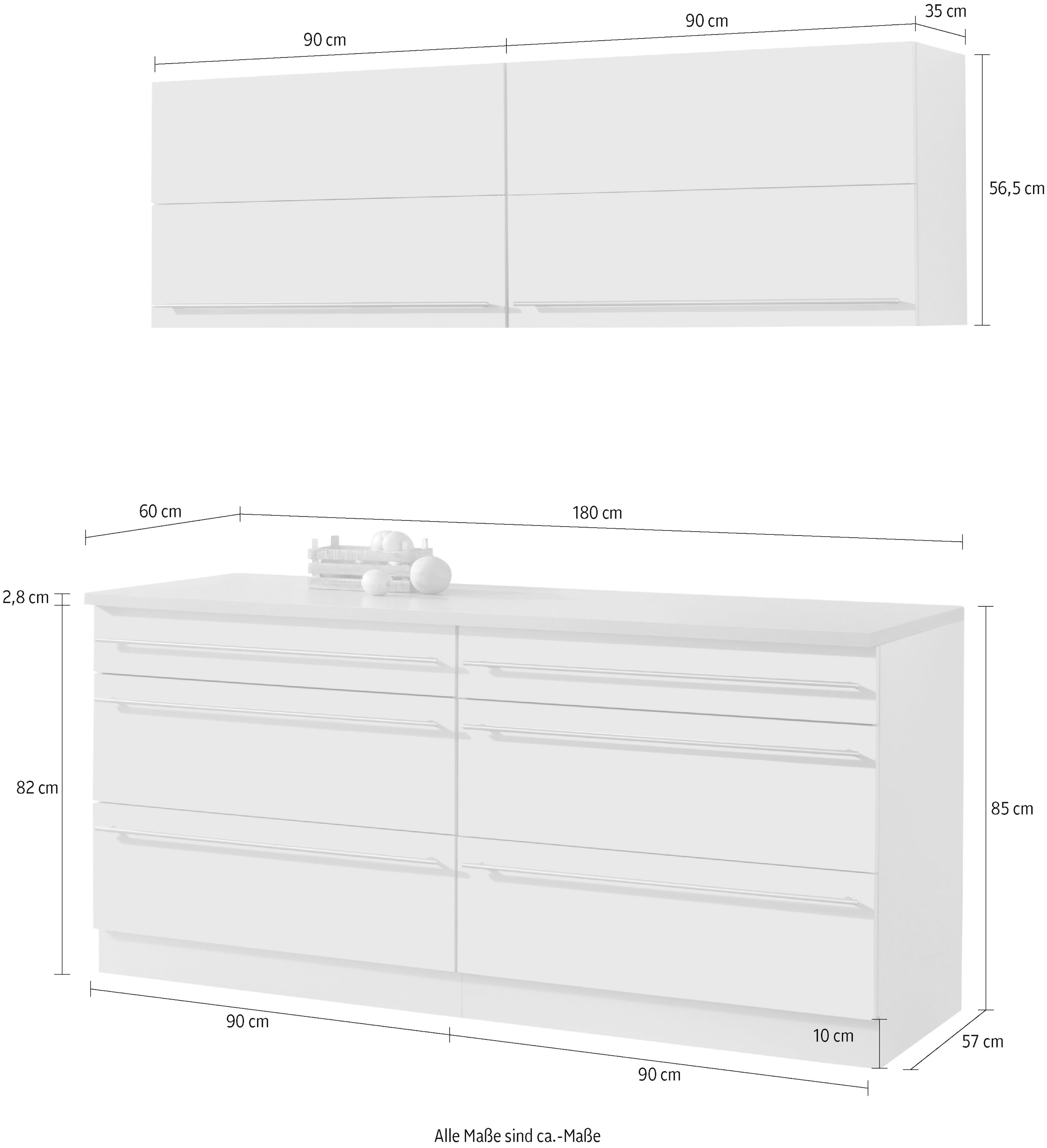 wiho Küchen Küche »Chicago«, ohne E-Geräte, Gesamtbreite 180 cm