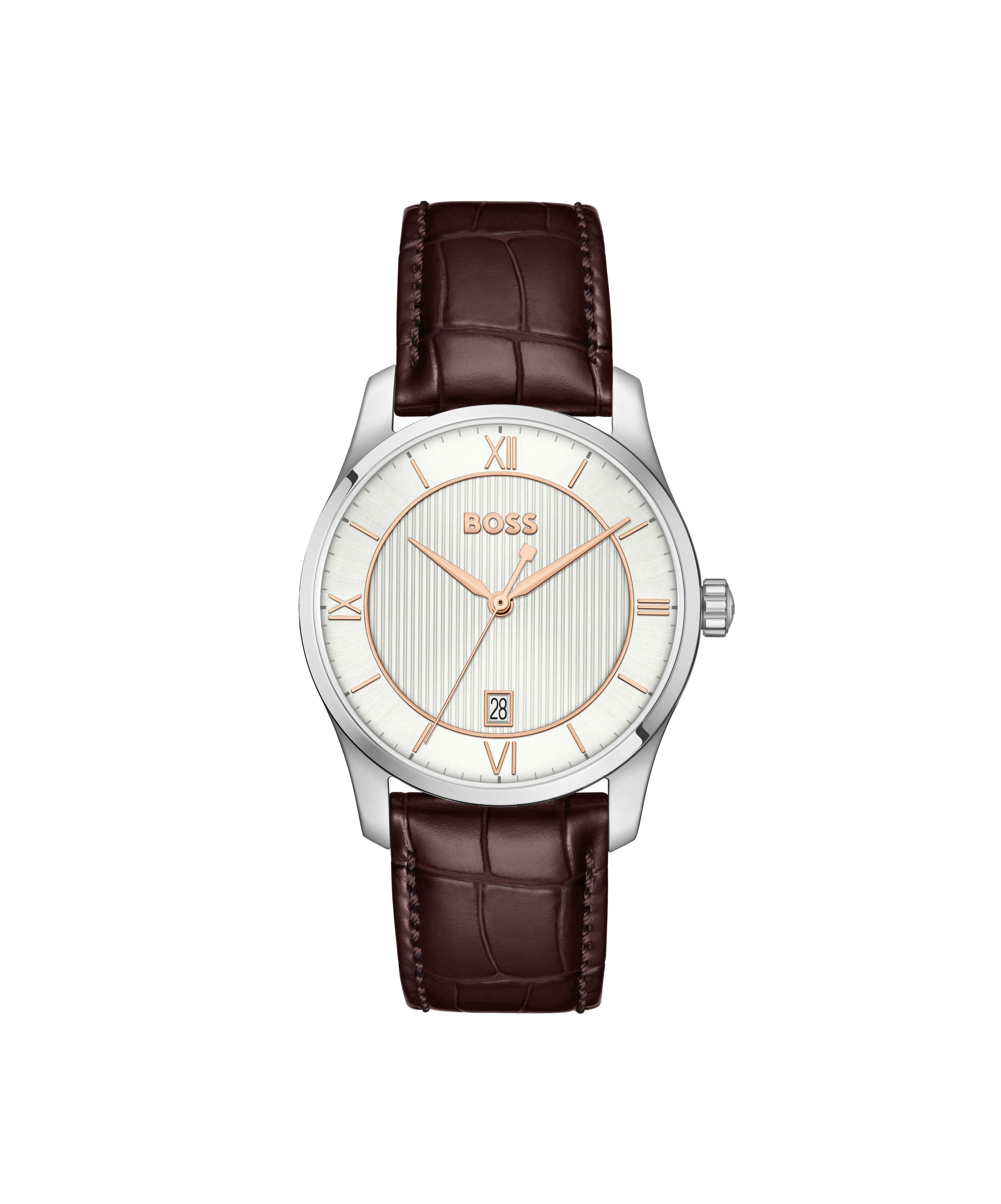 BOSS Quarzuhr »PRINCIPLE« Armbanduhr, Damenuhr, Herrenuhr, Lederarmband, analog, Tag