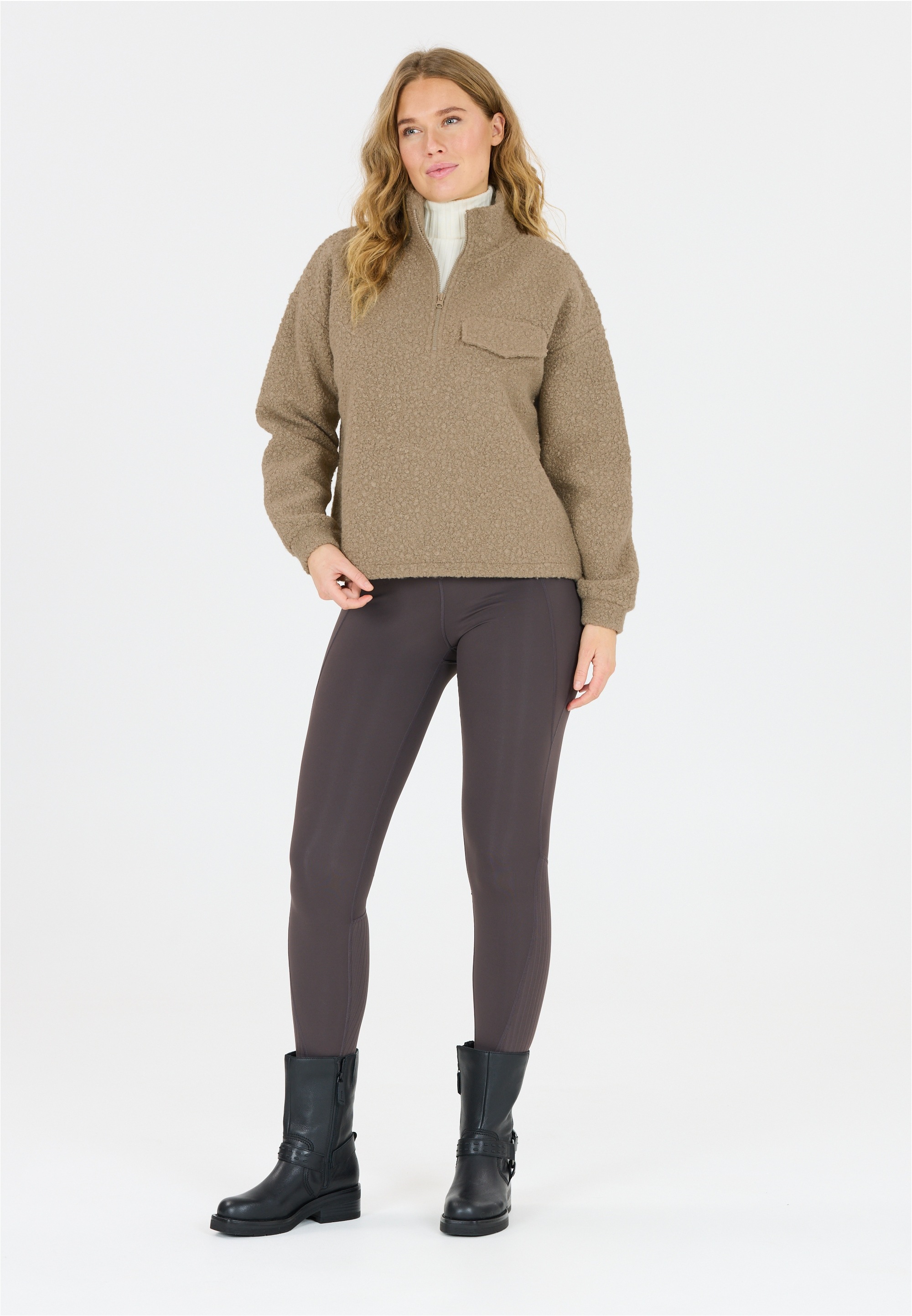 ATHLECIA Strickpullover »Florrie«, mit Teddy-Fleece und halbem Reißverschluss