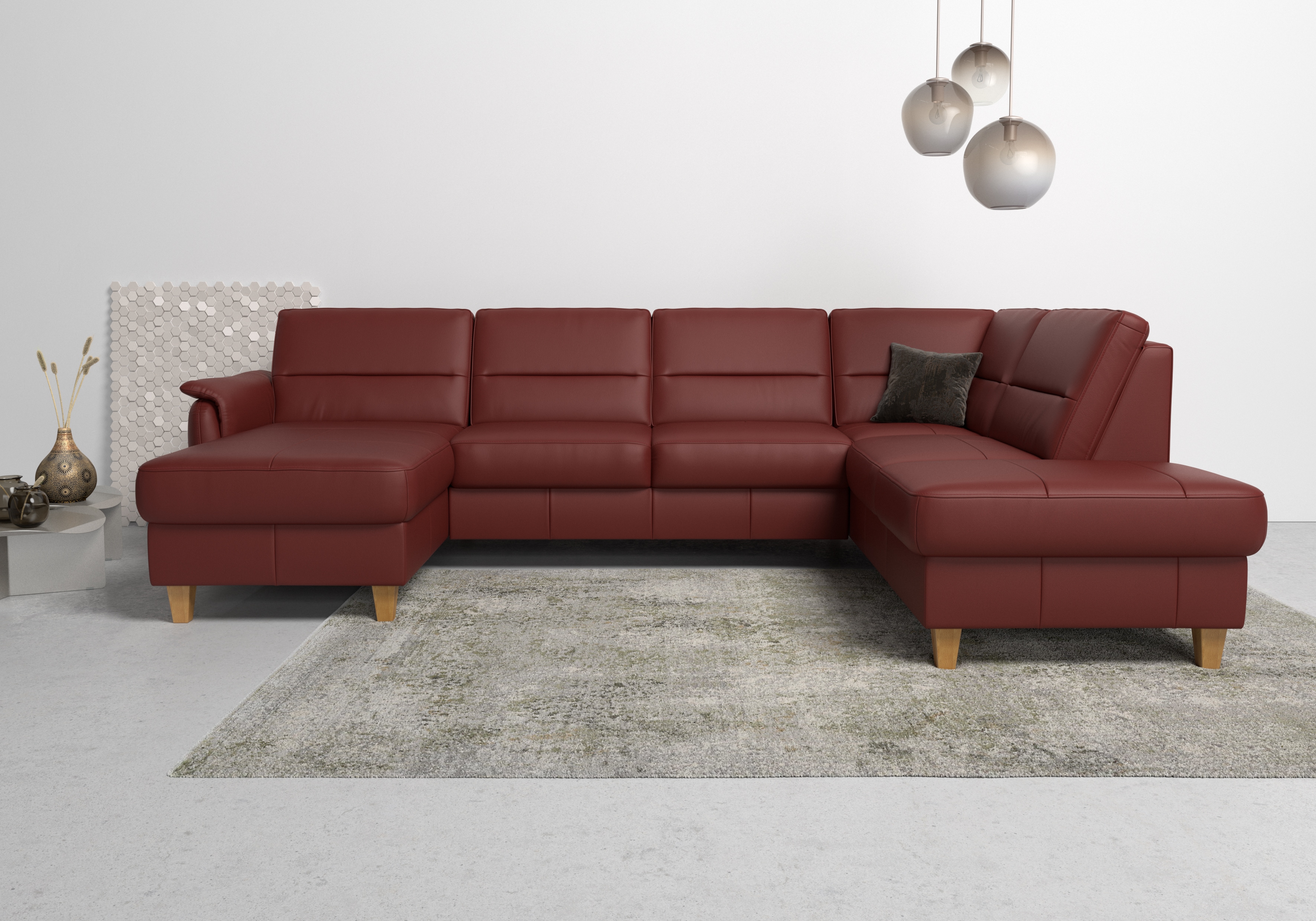 Home affaire Wohnlandschaft "Palmera U-Form, B: 308 cm, große Stoff + Leder Auswahl" optional Schlaffunktion & Bettkasten, Federkern, XXL-Wohnlandschaft