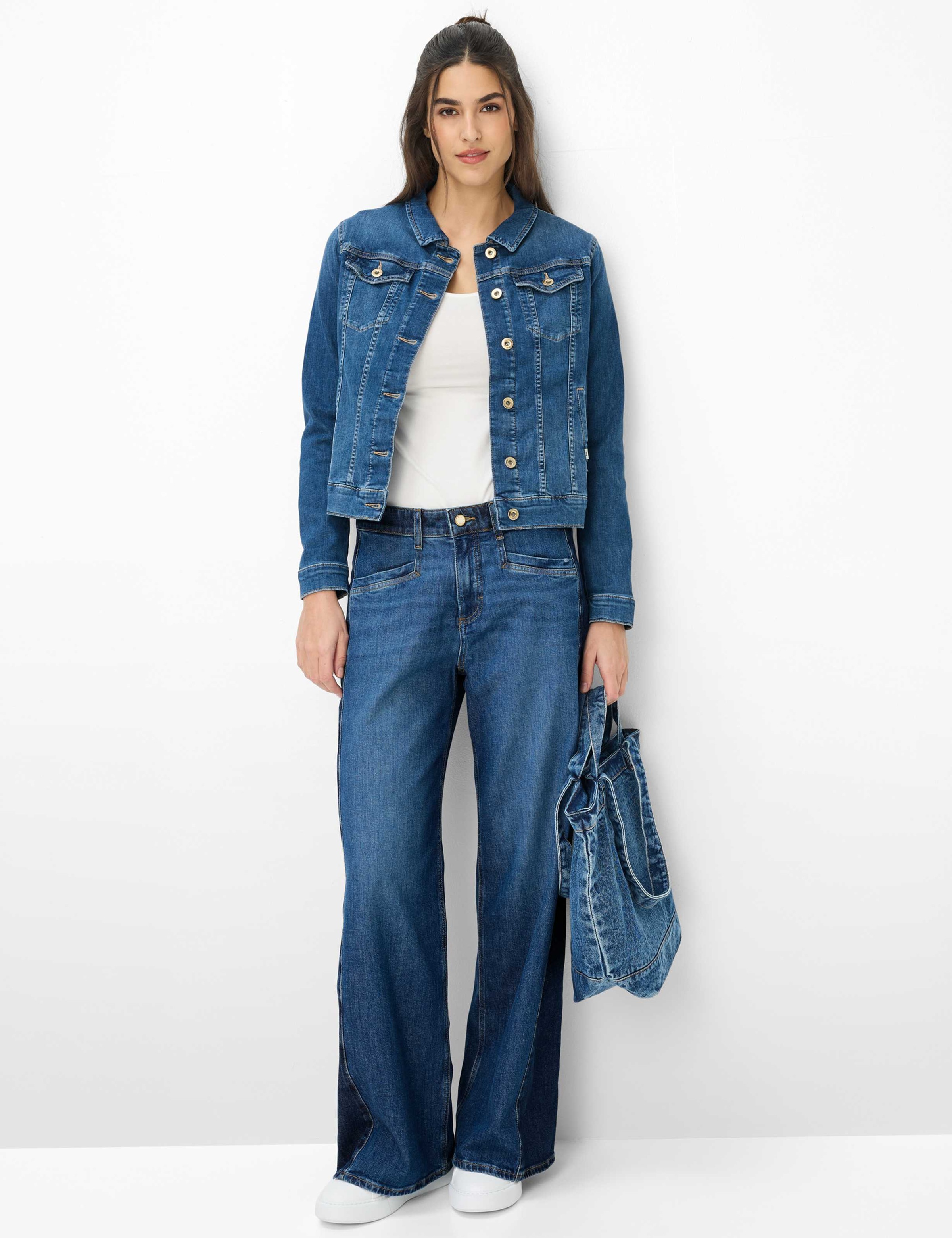 Jeansjacke BRAX "Style MIAMI", Damen, Gr. 48, blau, Denim/Jeans, 91% Baumwolle, 7% Elastomultiester, 2% Elasthan, Jacken Jeansjacke 2