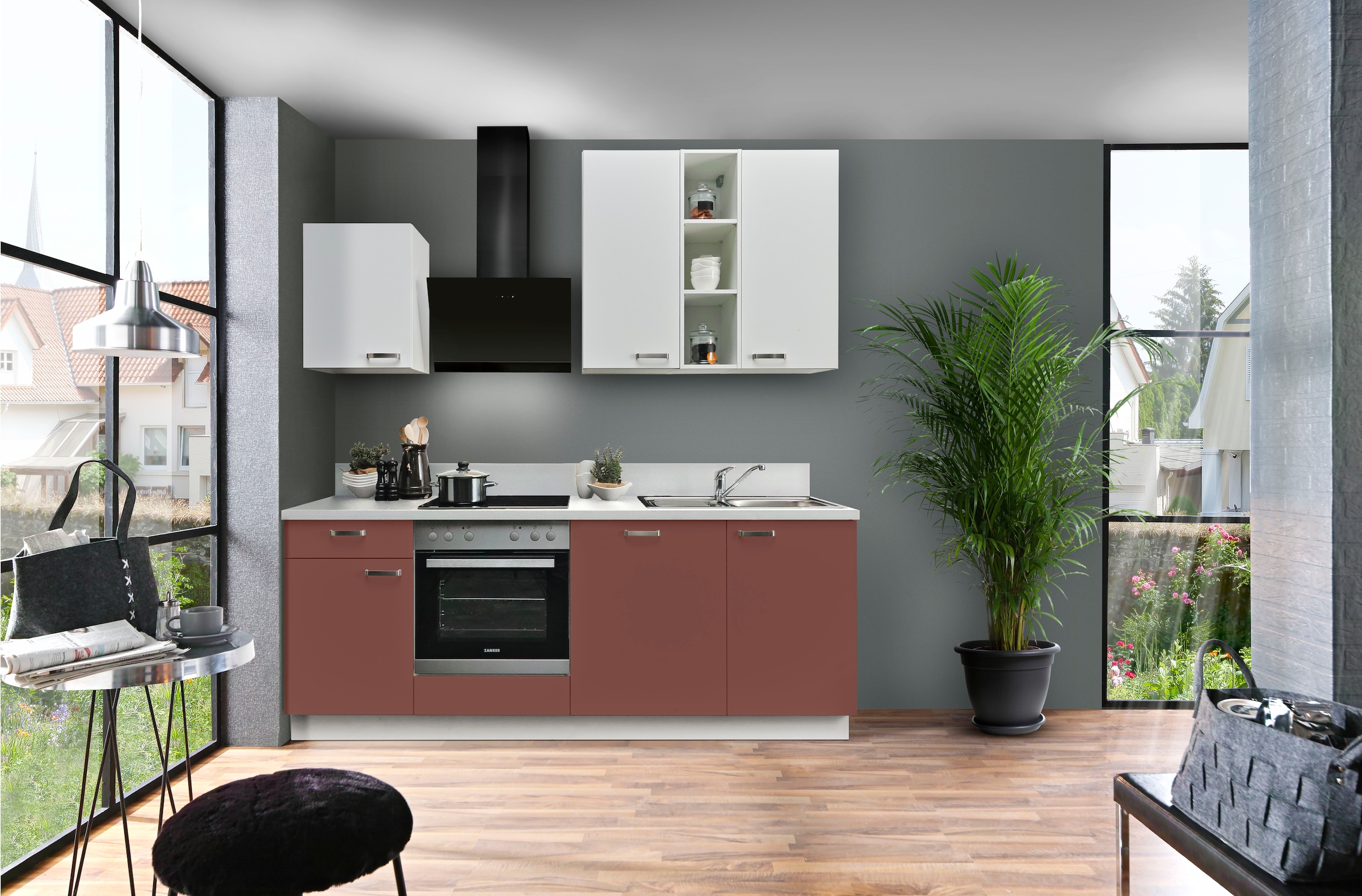 KOCHSTATION Küchenzeile »"KS-Bari", wahlw. mit E-Geräten & Geschirrspüler«, Soft-Close-Funktion und Vollauszug, vormontiert, Breite 220 cm