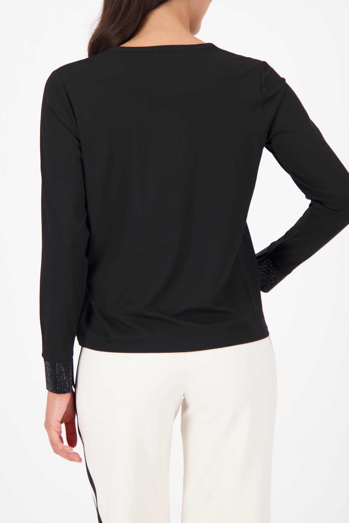 Monari Langarmbluse »Schluse Schmuckdetail« Regular fit mit Rundhalsausschnitt mit Schlitz