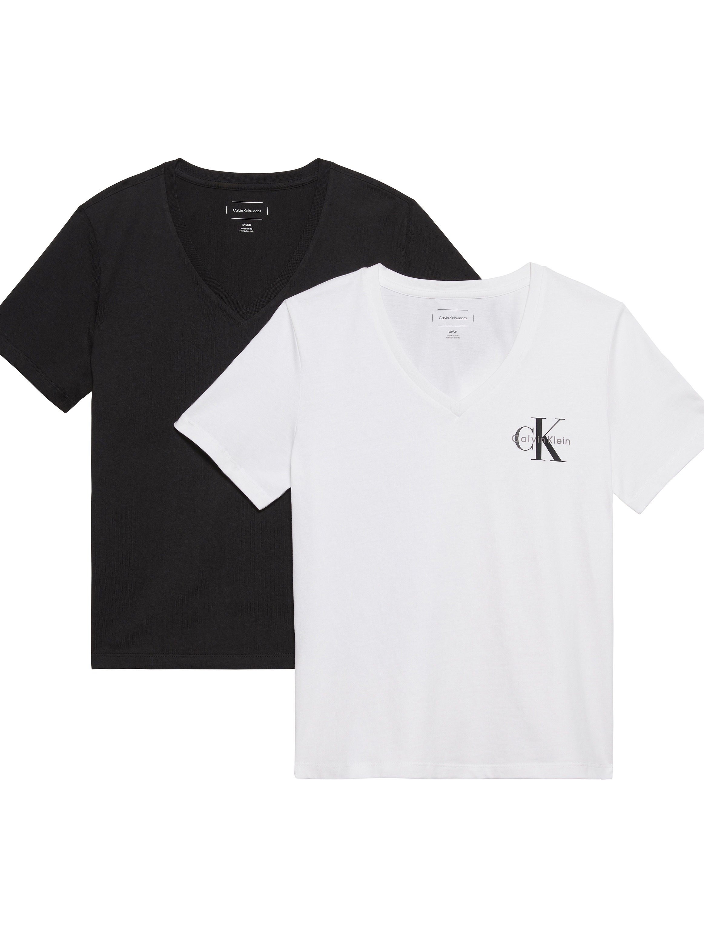 Calvin Klein Jeans Kurzarmshirt »A- Logo VN 2 pack Tee«, (Packung, 2er-Pack), Mit V-Ausschnitt