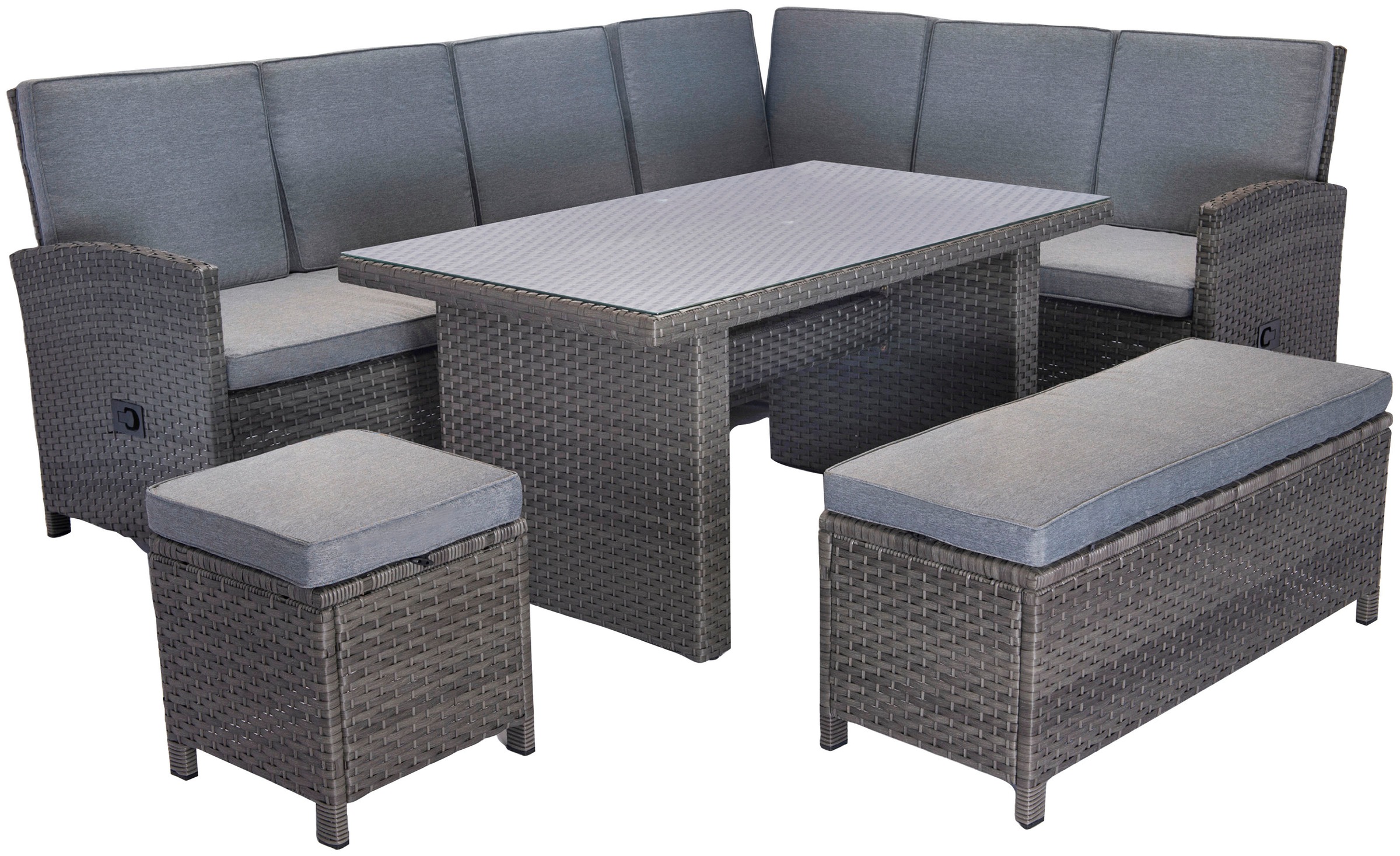 KONIFERA "Paris" Set, 2x 3er Bank, 1x Sitzbank, 1x Hocker, 1x Tisch 140x80x günstig online kaufen