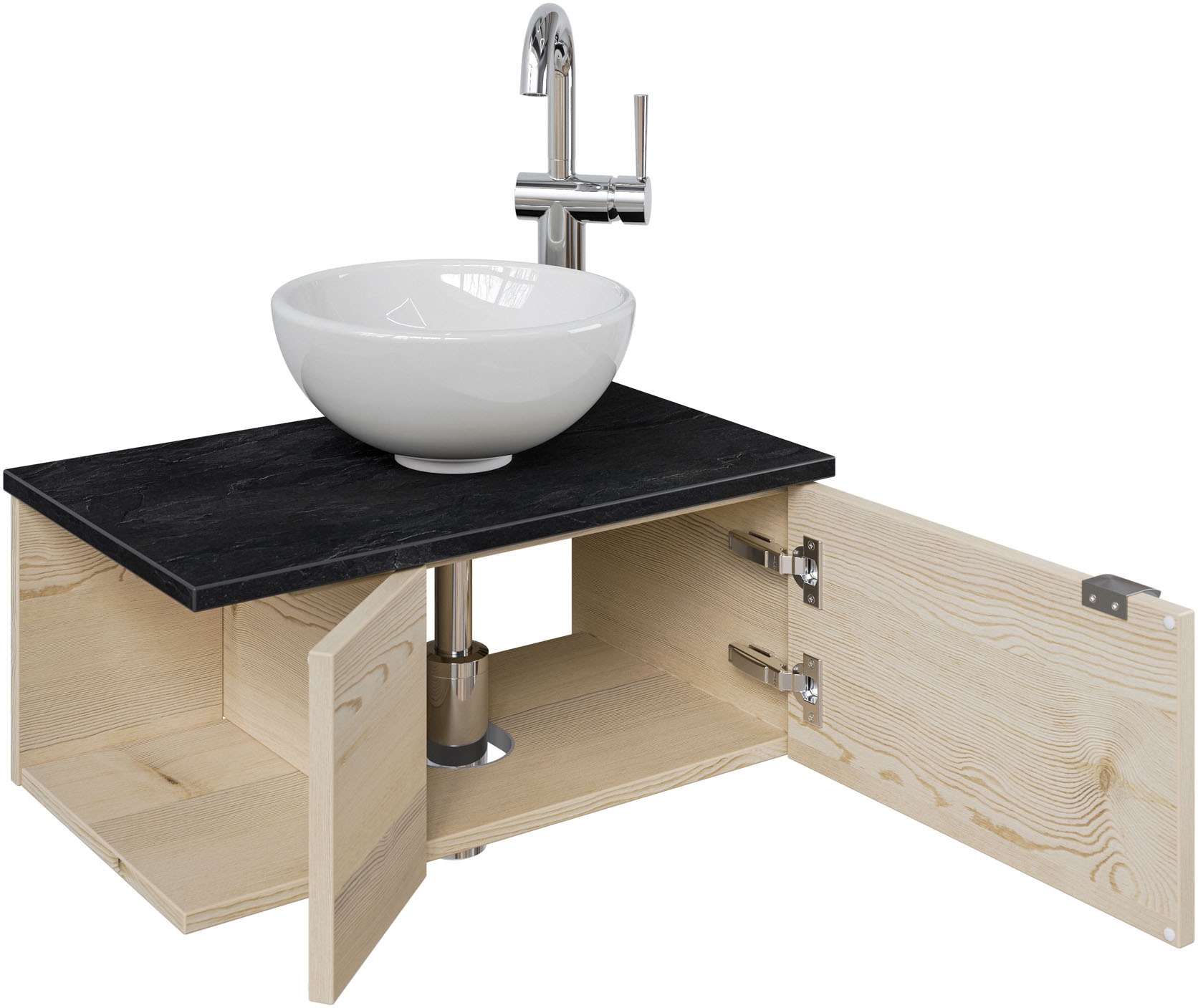 Saphir Waschtisch »Serie 6915 Waschschale mit Unterschrank für Gästebad, Gäste WC«, 61 cm mit Keramik-Aufsatzbecken, 2 Türen und 1 Fach