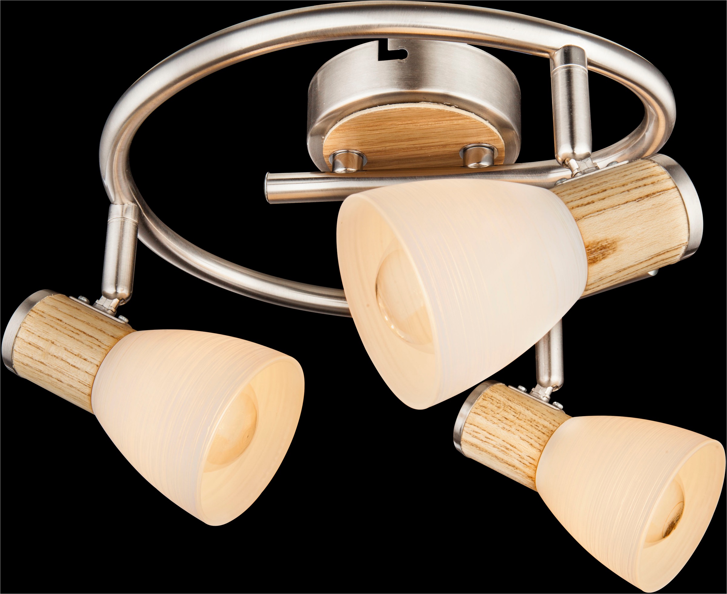 GLOBO LIGHTING Deckenspot »GYLFI« E14 1 Stk. Strahler Nickel/Holz, Opal/Glas gestreift, E14